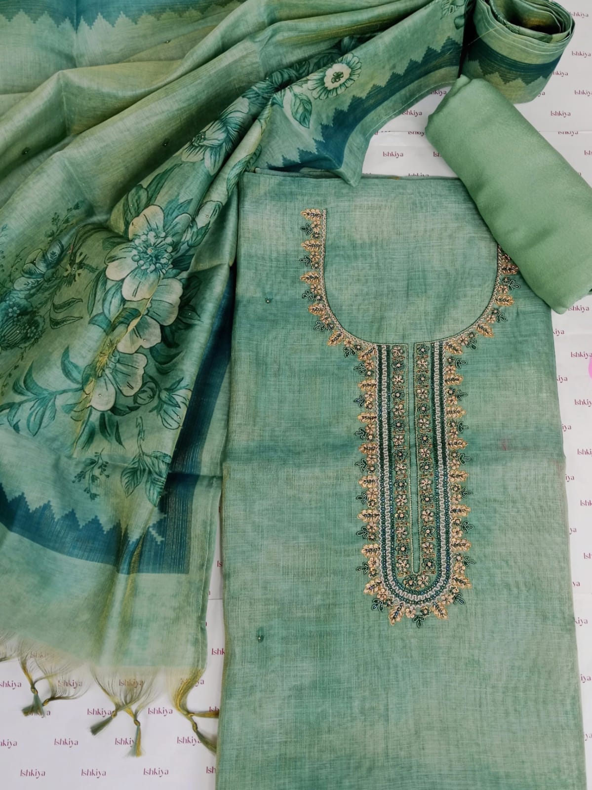 INAYAT-Unstitched Linen Tissue Suit Set