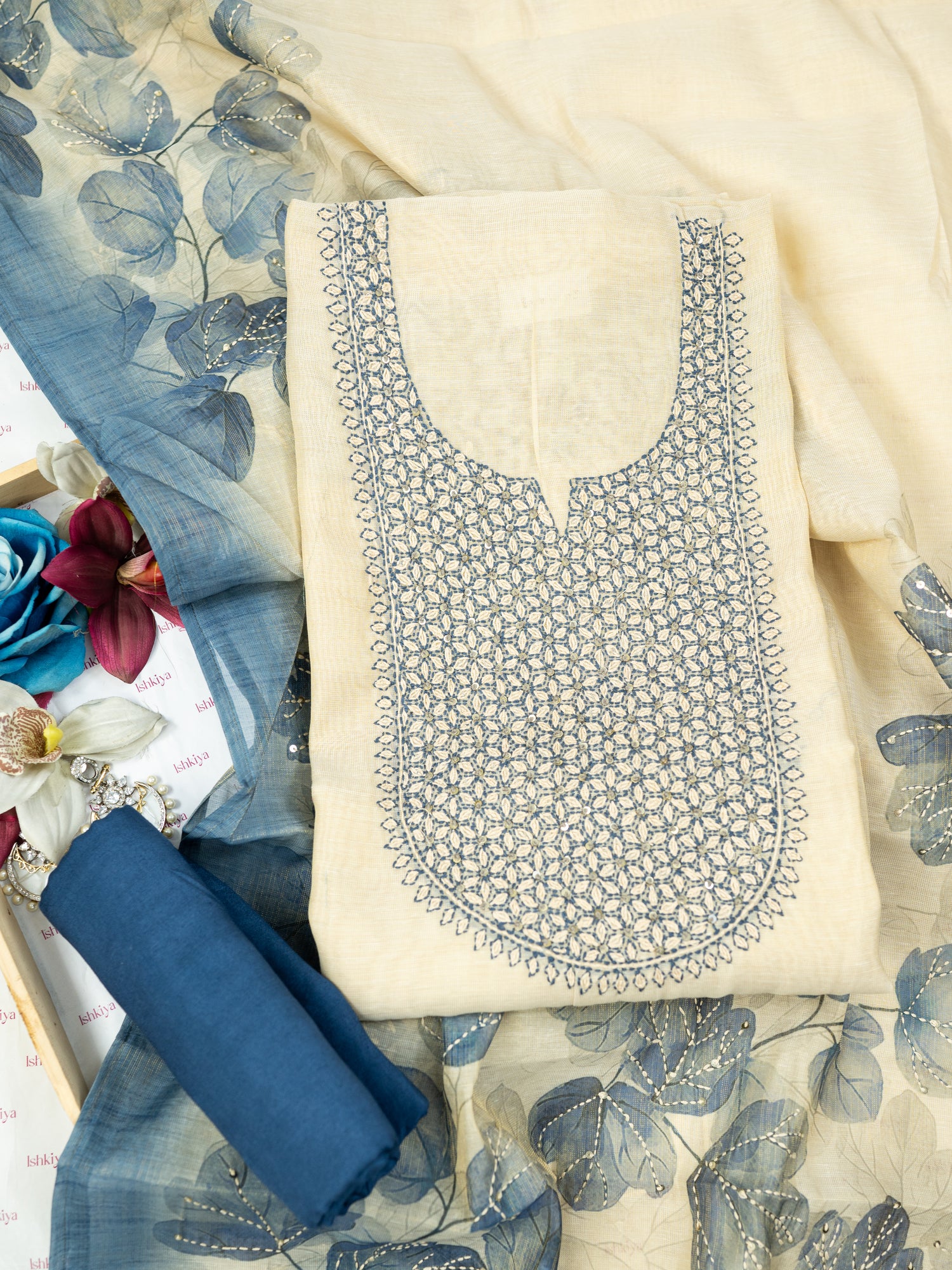 ZIYA-Unstitched Linen Tissue Suit Set