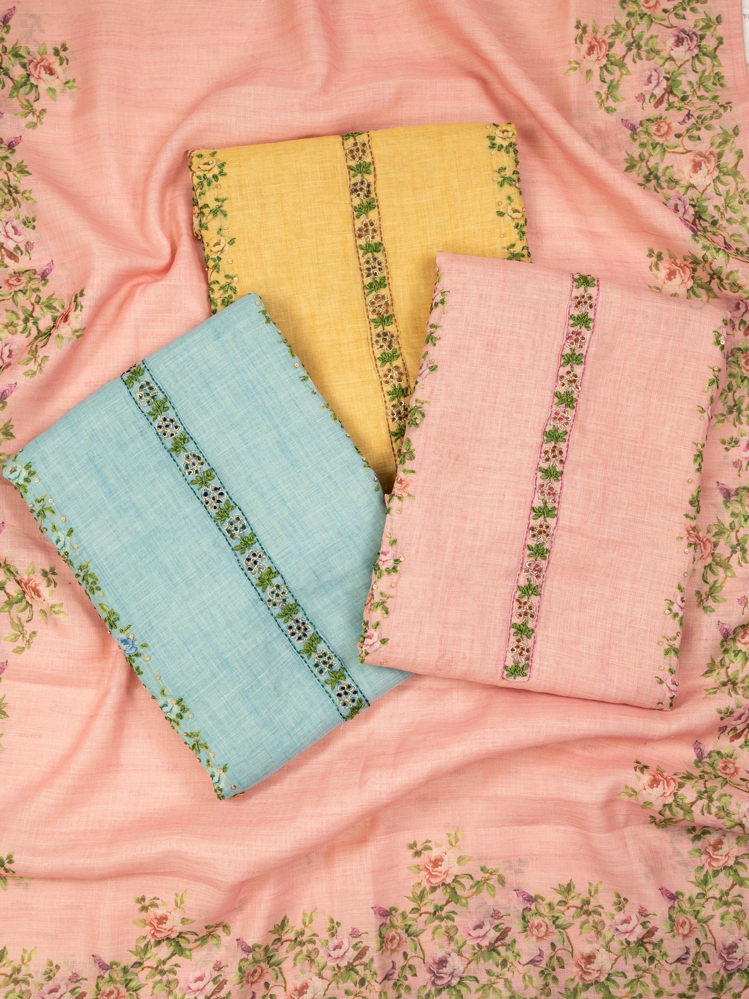 SAHER-Unstitched Linen Tissue Suit Set