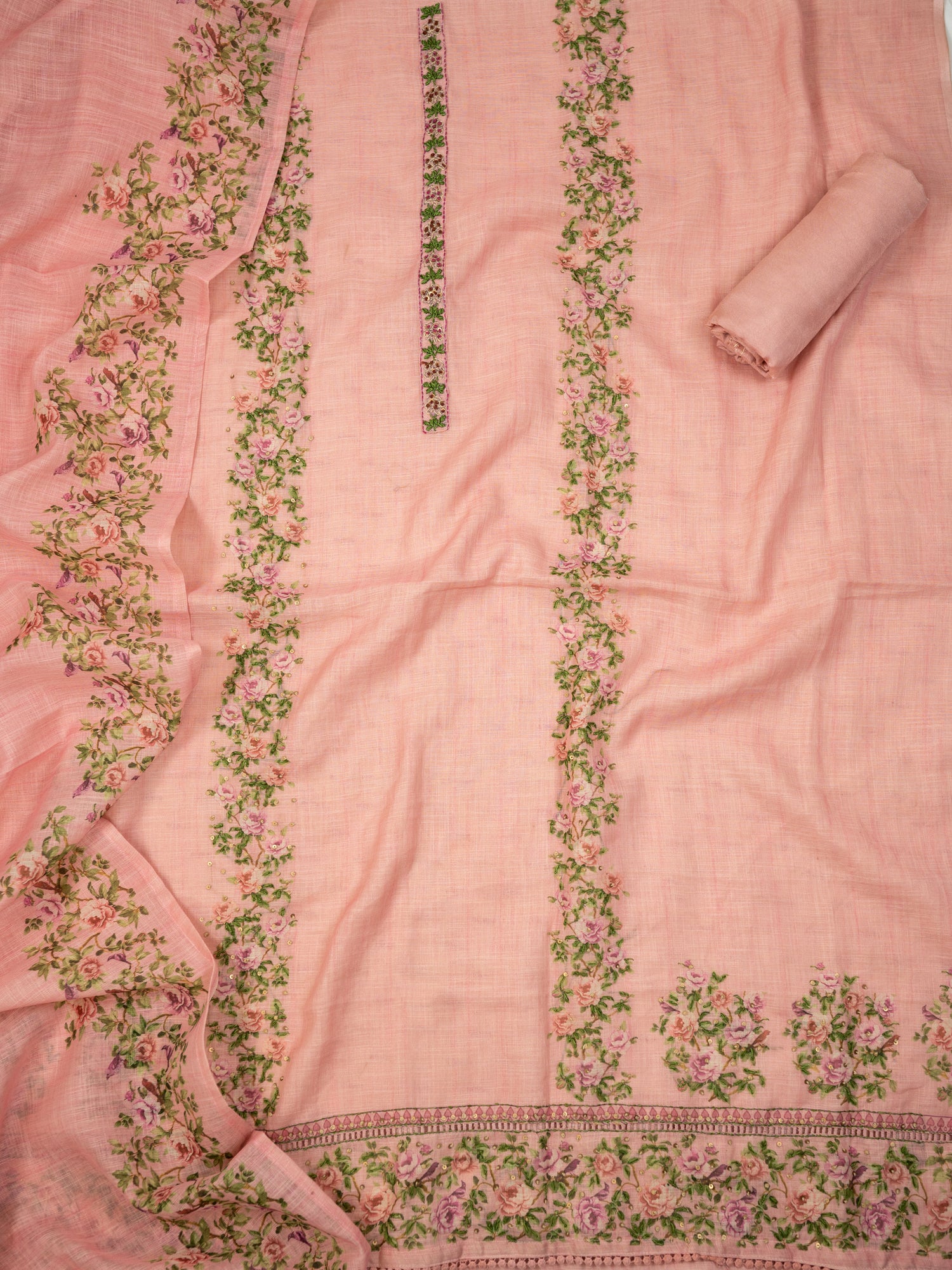 SAHER-Unstitched Linen Tissue Suit Set
