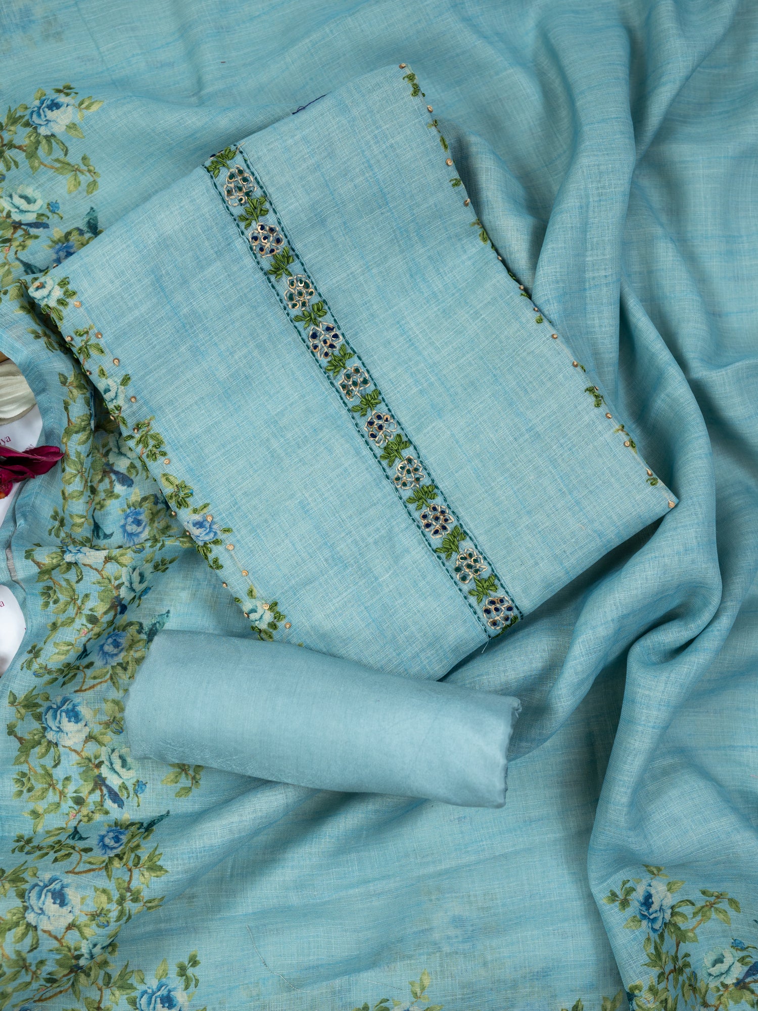SAHER-Unstitched Linen Tissue Suit Set