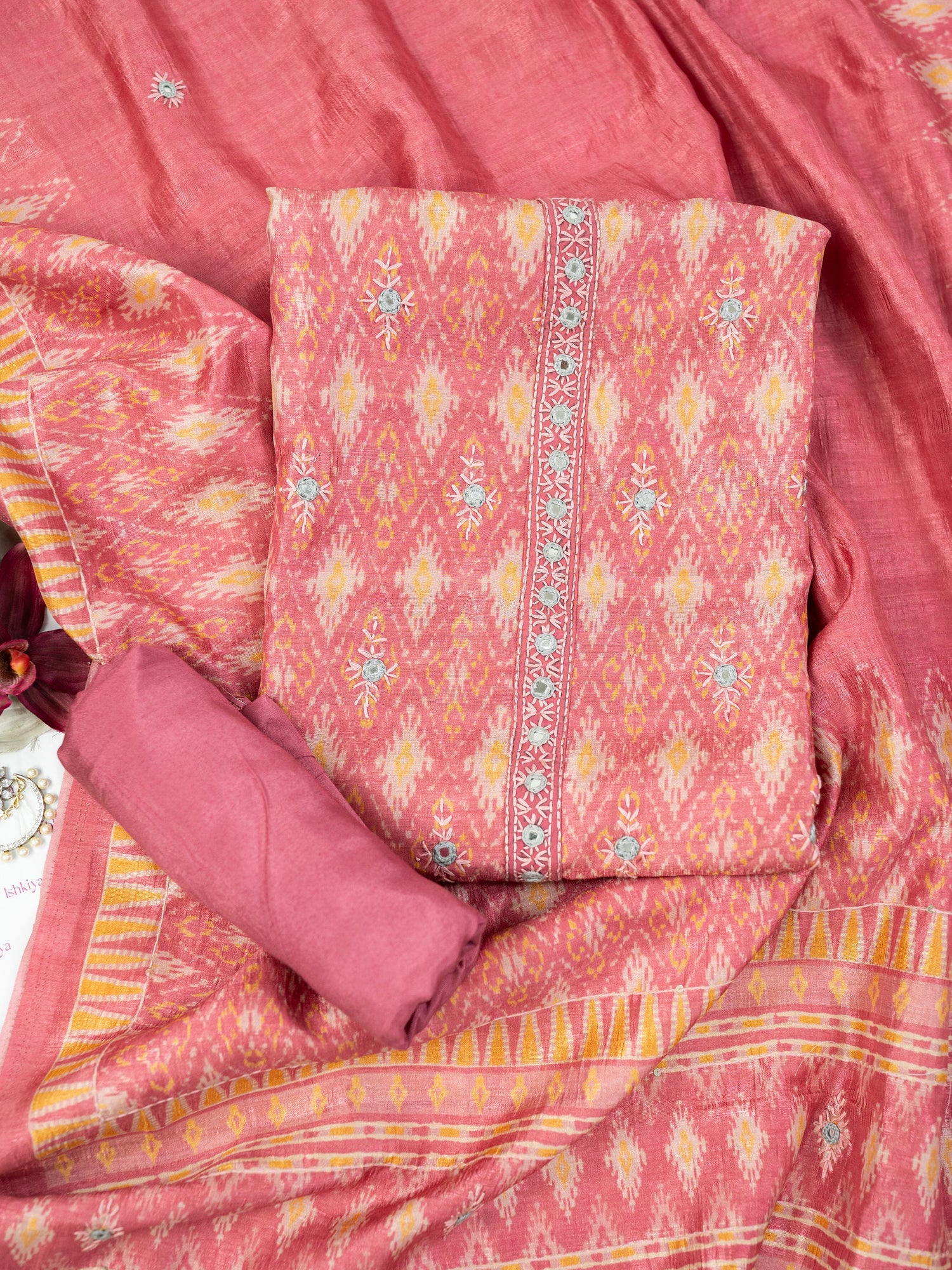 AMAAL-Unstitched Linen Tissue Suit Set