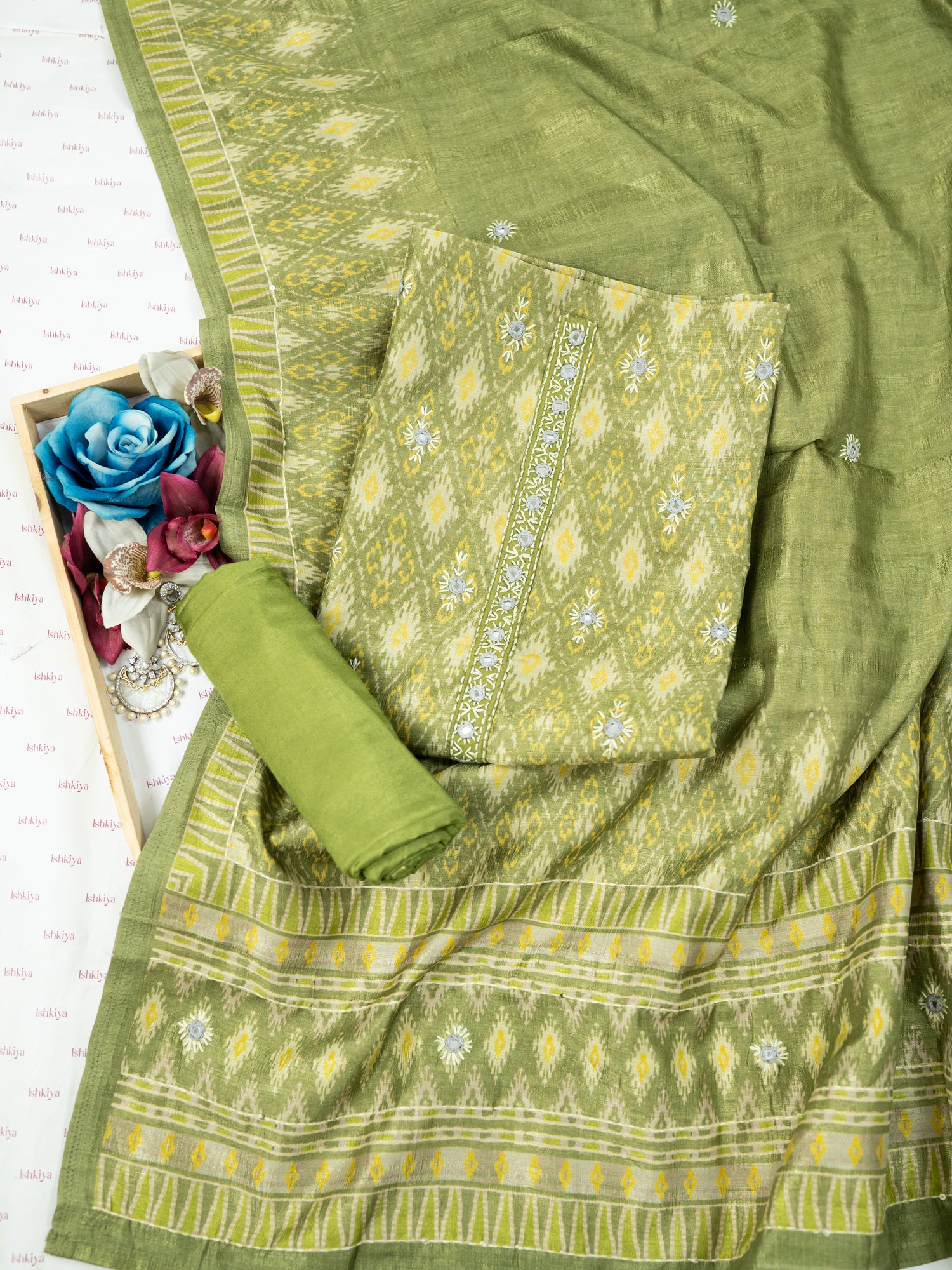 AMAAL-Unstitched Linen Tissue Suit Set