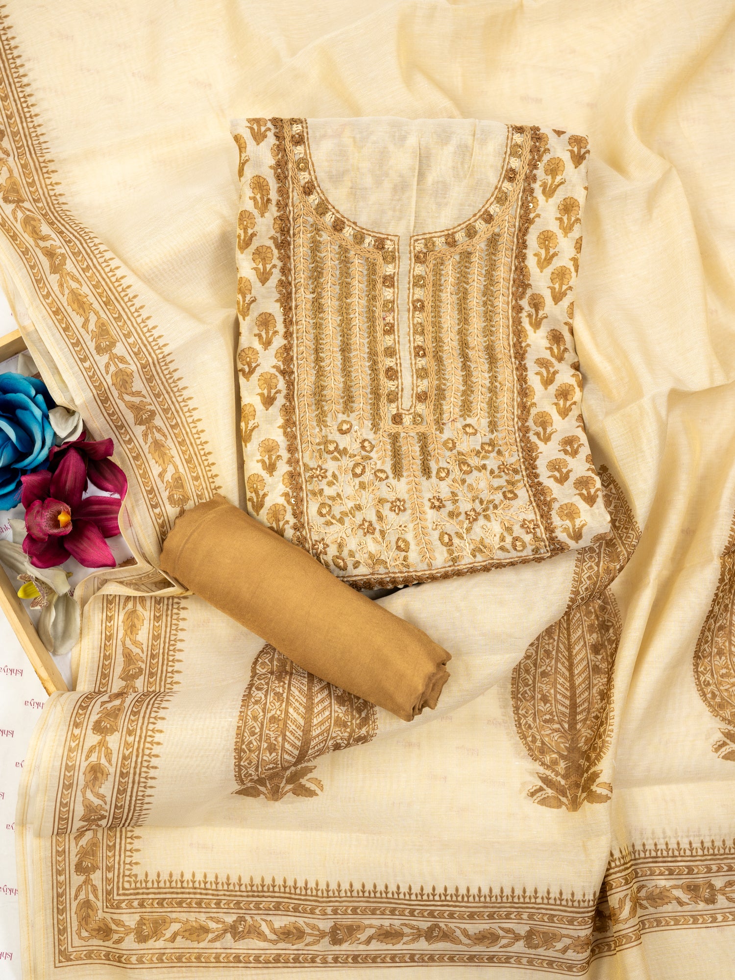NAYYAR-Unstitched Linen Tissue Suit Set