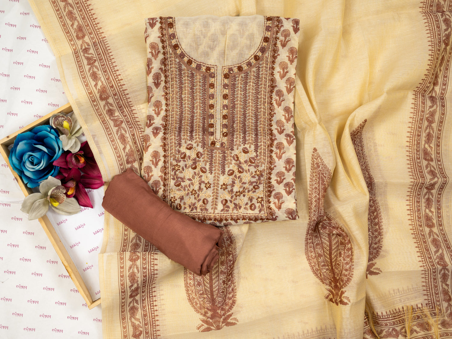 NAYYAR-Unstitched Linen Tissue Suit Set