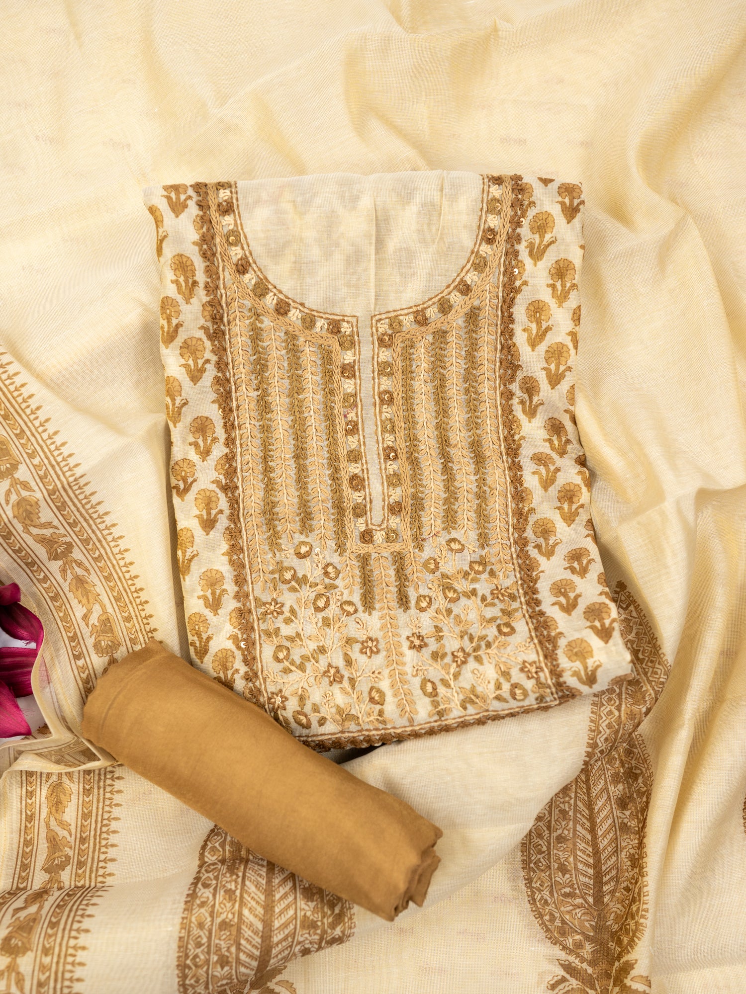NAYYAR-Unstitched Linen Tissue Suit Set