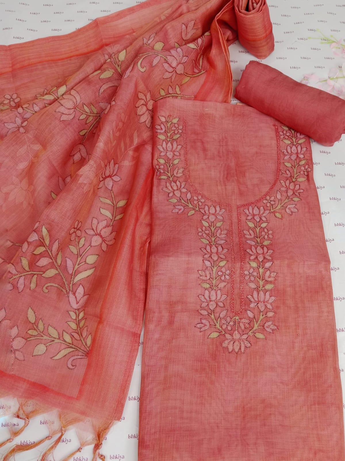 RUHAANI-Unstitched Linen Tissue Suit Set