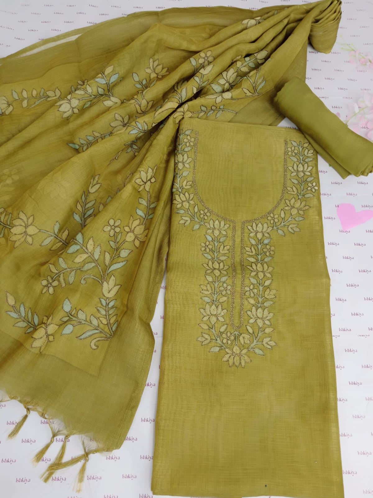 RUHAANI-Unstitched Linen Tissue Suit Set