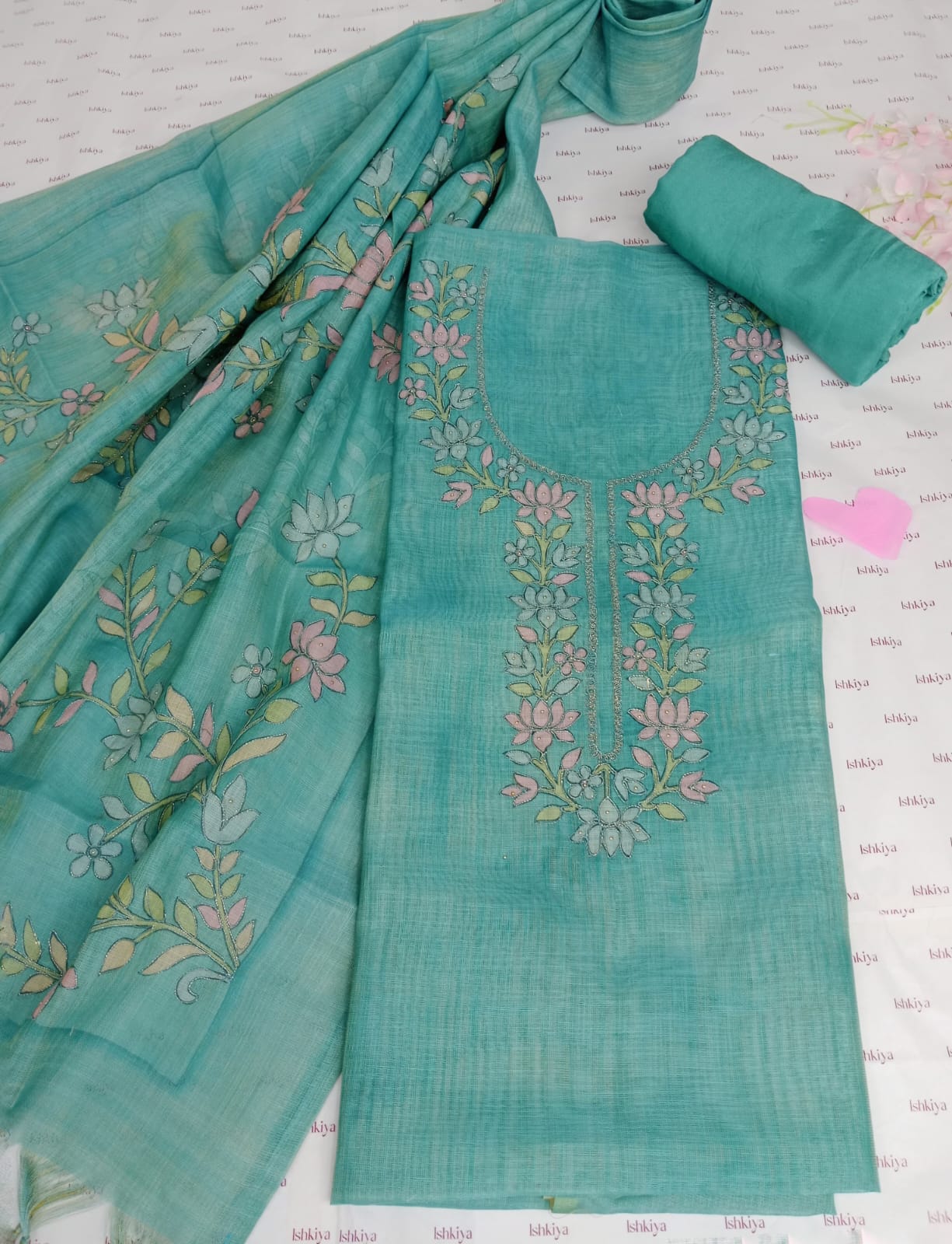 RUHAANI-Unstitched Linen Tissue Suit Set