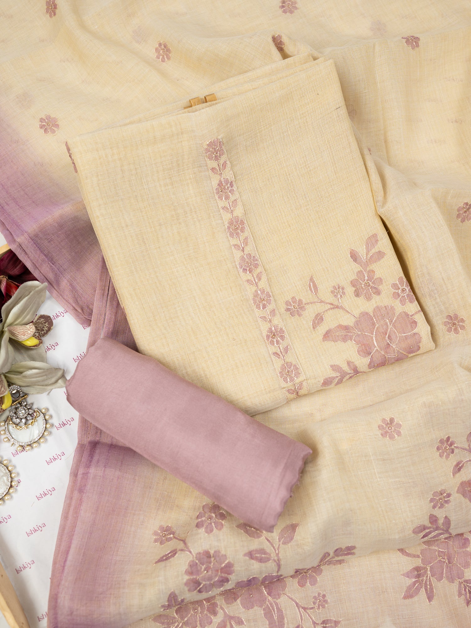 AFSANA-Unstitched Linen Tissue Suit Set