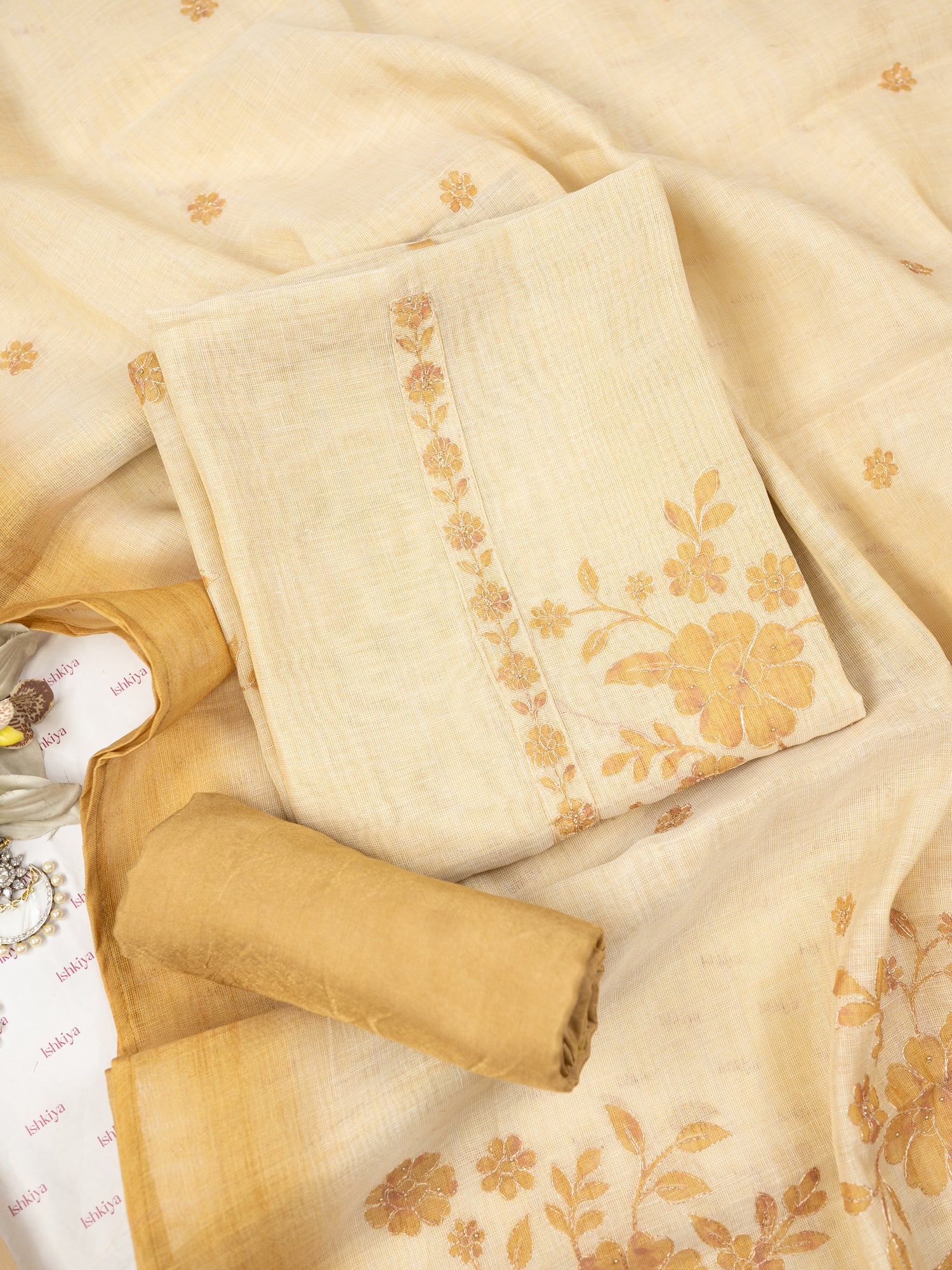 AFSANA-Unstitched Linen Tissue Suit Set