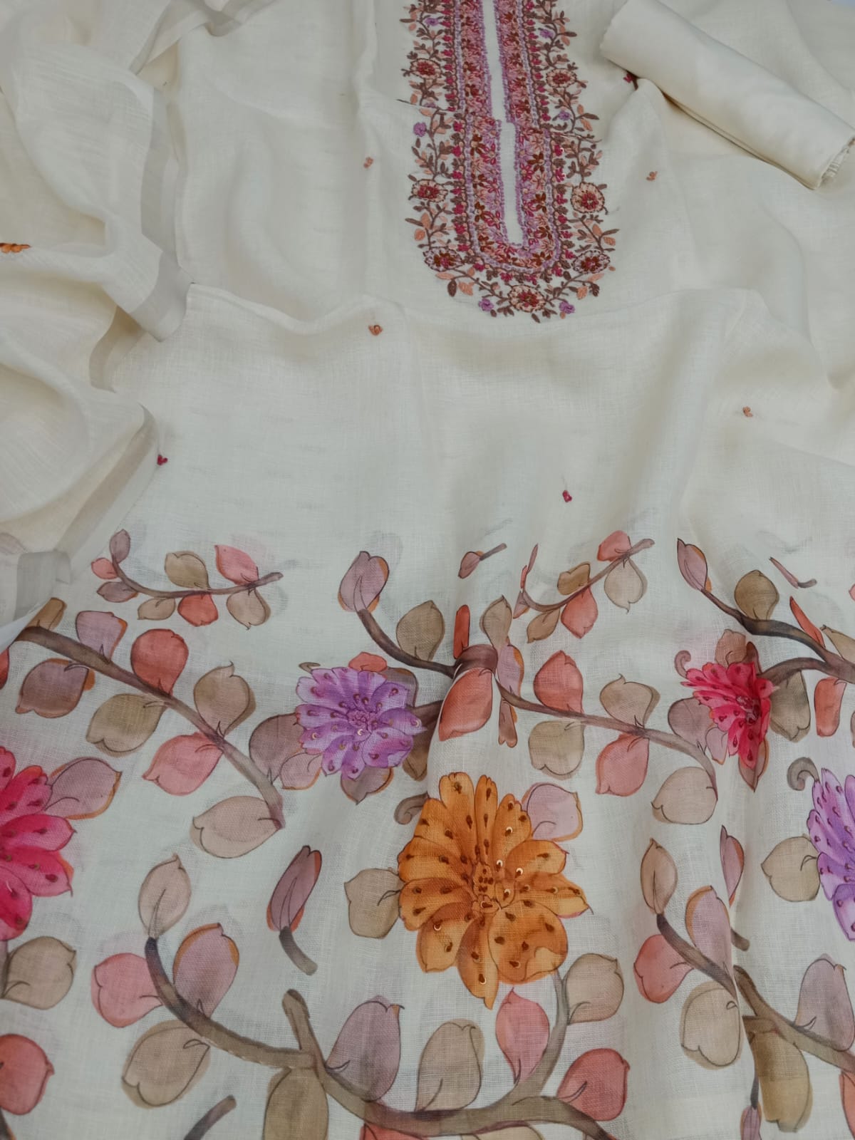 TAMANNA-Unstitche Linen Tissue Suit Set