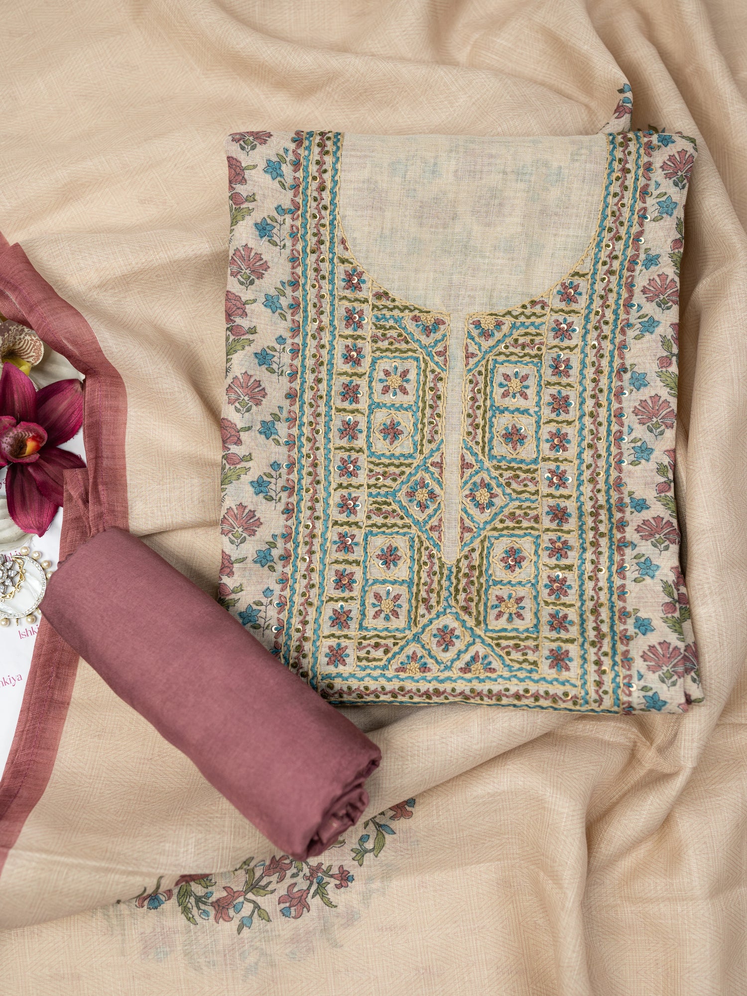 TAABIR-Unstitched Linen Tissue Suit Set