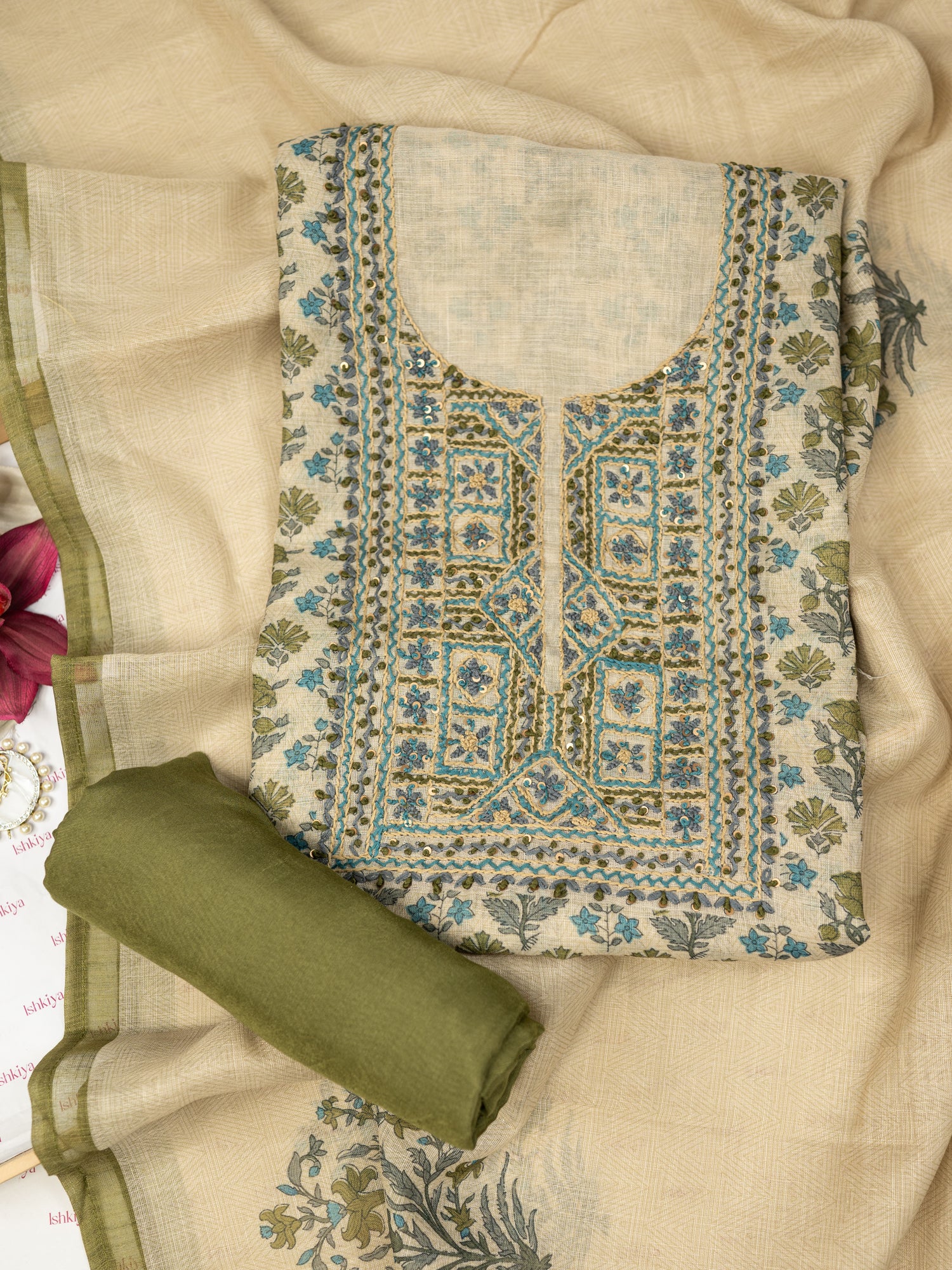 TAABIR-Unstitched Linen Tissue Suit Set