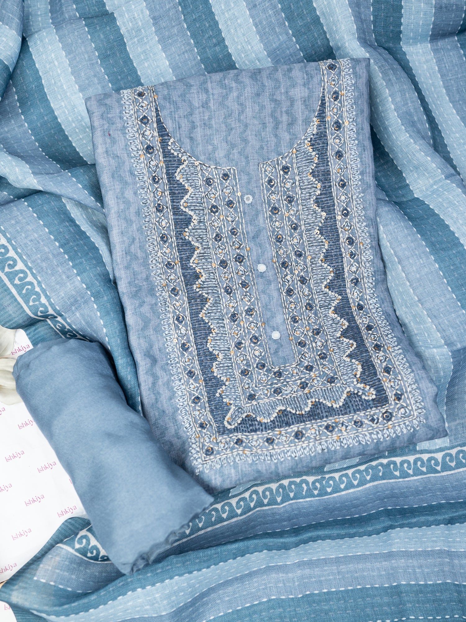 ELAAF-Unstitched Linen Tissue Suit Set