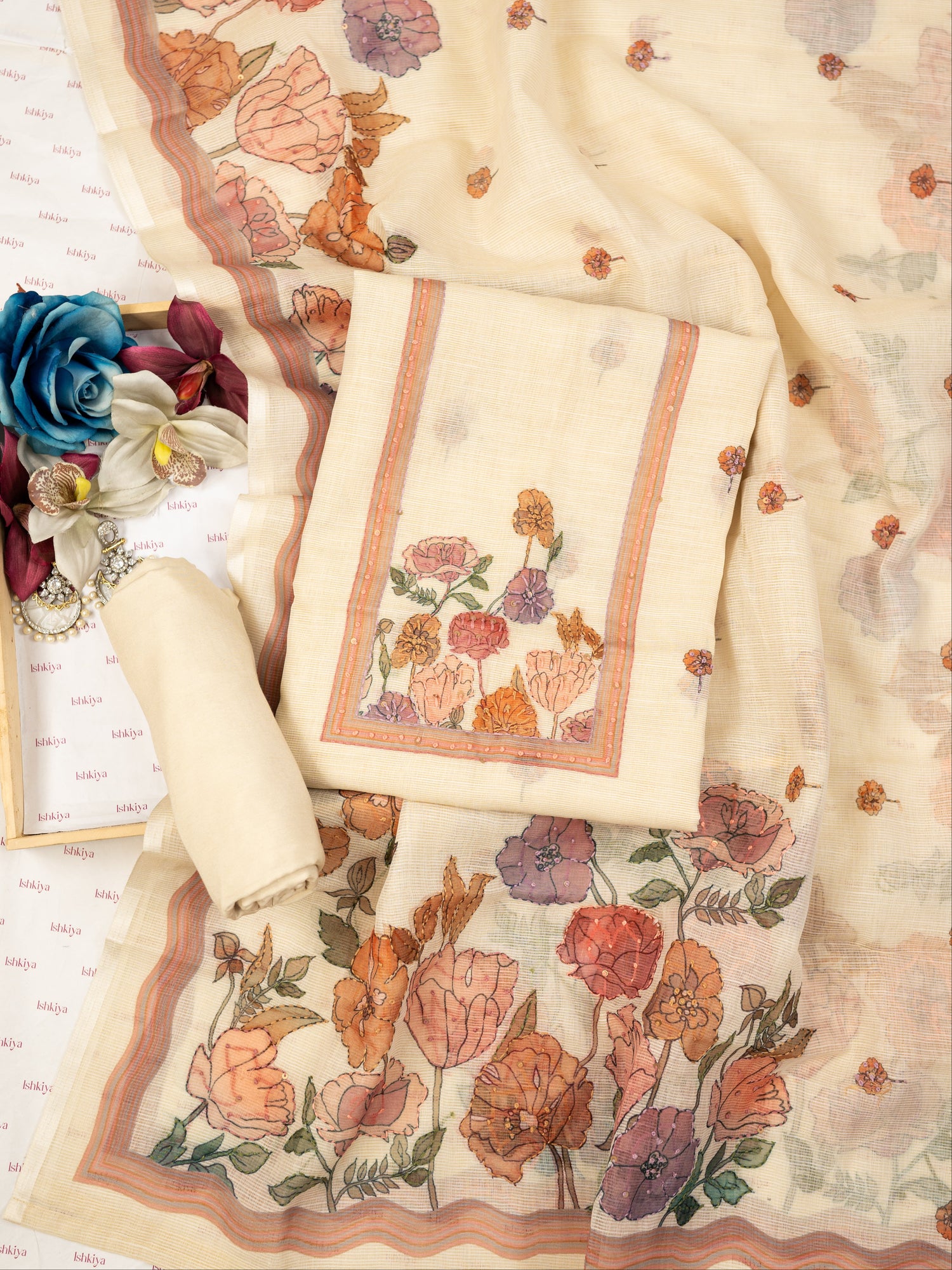 ABEER-Unstitched Linen Tissue Suit Set