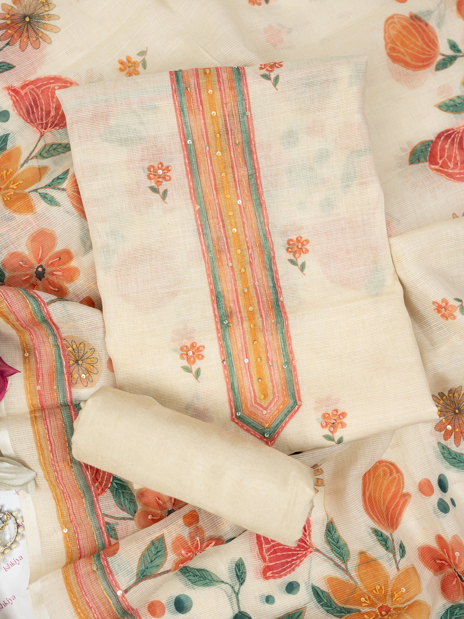 NEHR-Unstitched Linen Tissue Suit Set