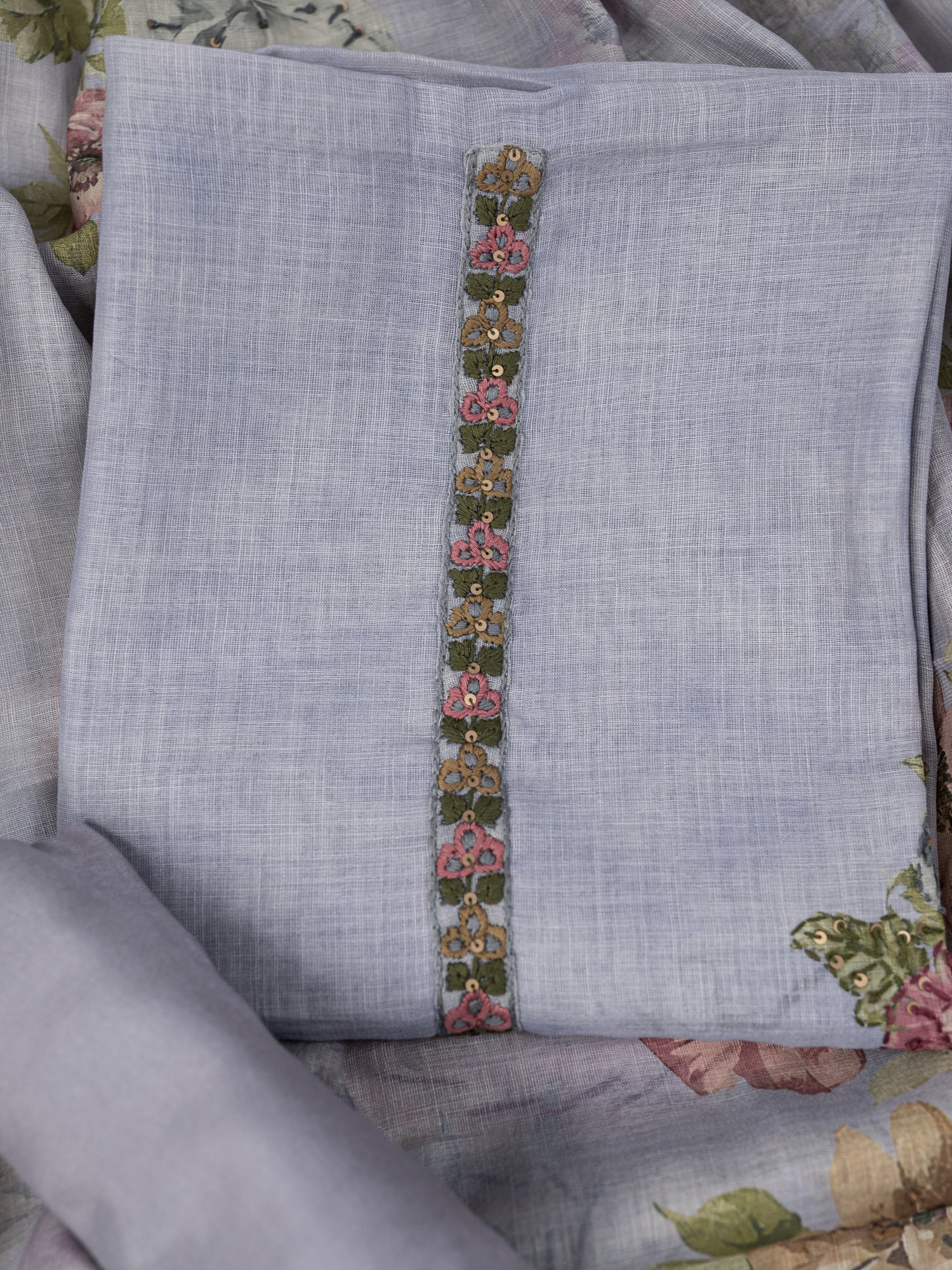 NAQSH-Unstitched Linen Tissue Suit Set