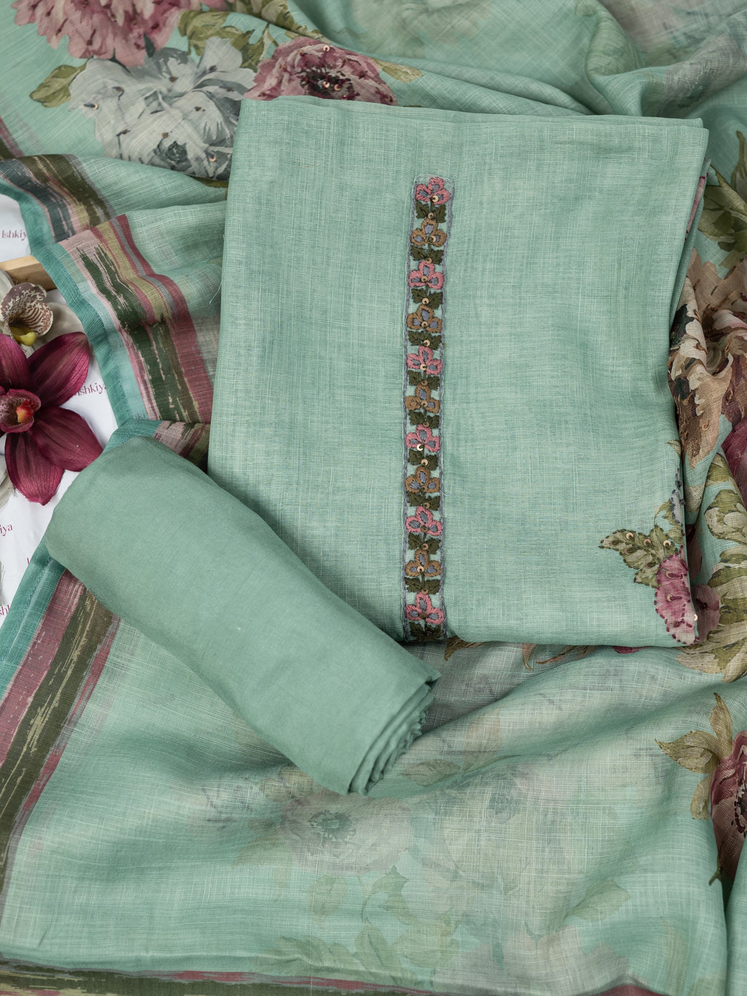 NAQSH-Unstitched Linen Tissue Suit Set