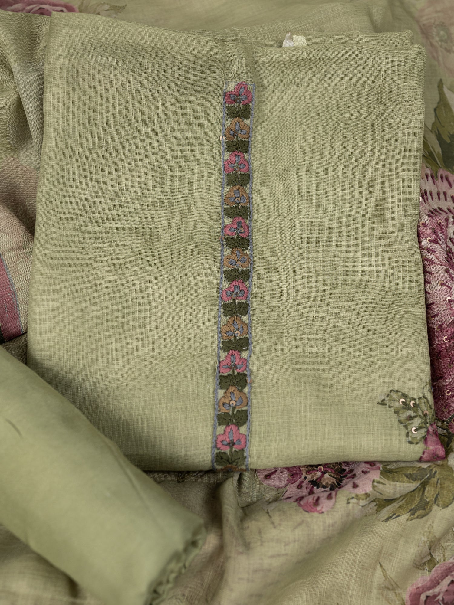 NAQSH-Unstitched Linen Tissue Suit Set