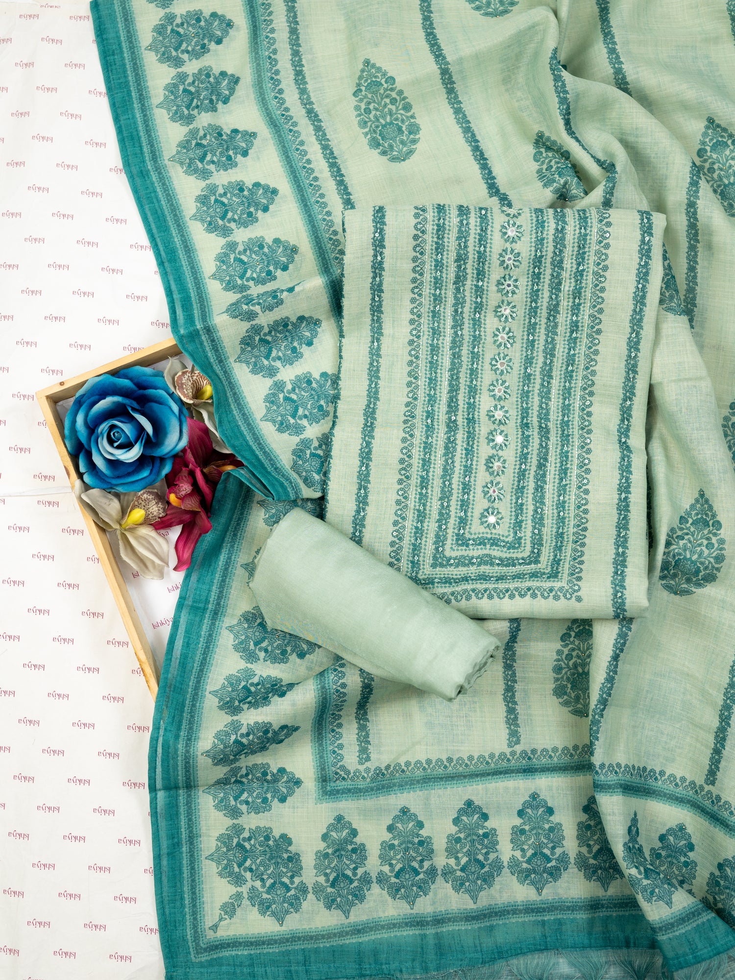 AFSUN-Unstitched Linen Tissue Suit Set