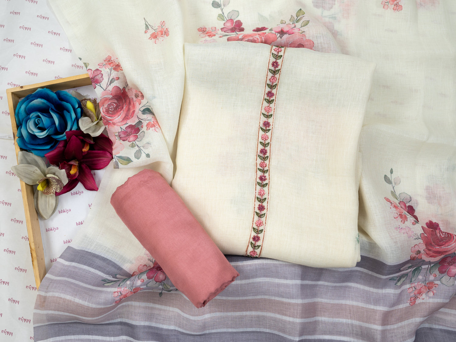 RAQS-Unstitched Linen Tissue Suit Set