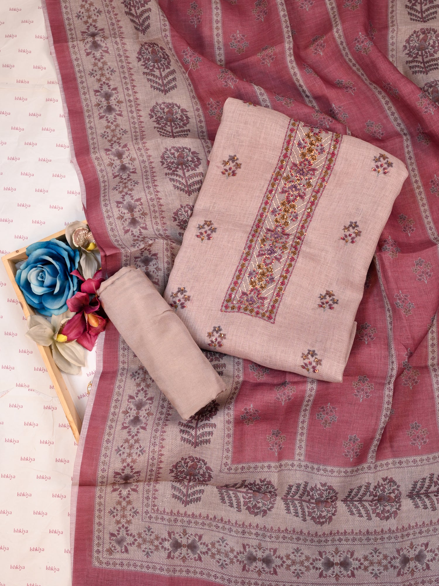 ZEVAR-Unstitched Linen Tissue Suit Set