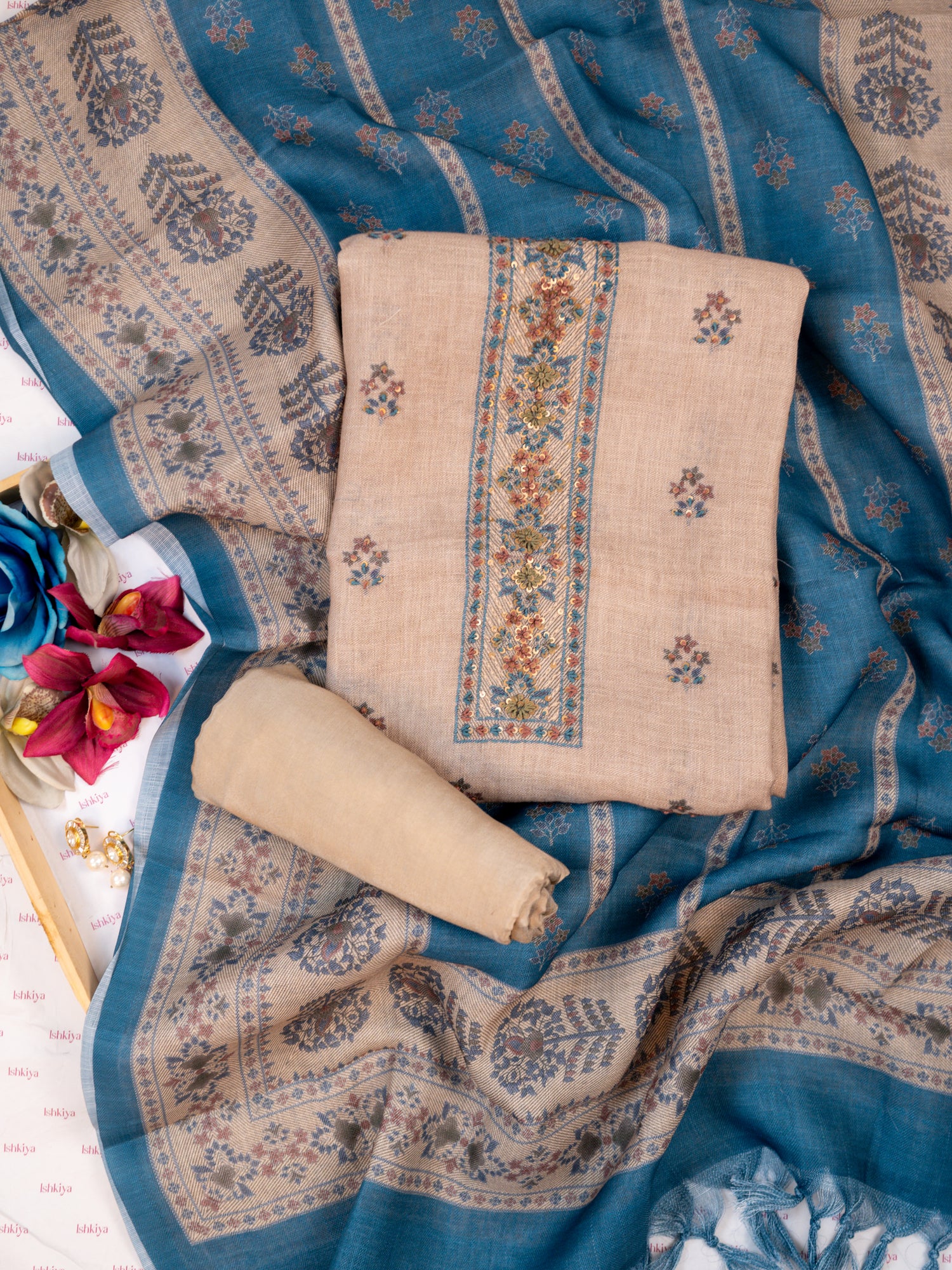ZEVAR-Unstitched Linen Tissue Suit Set