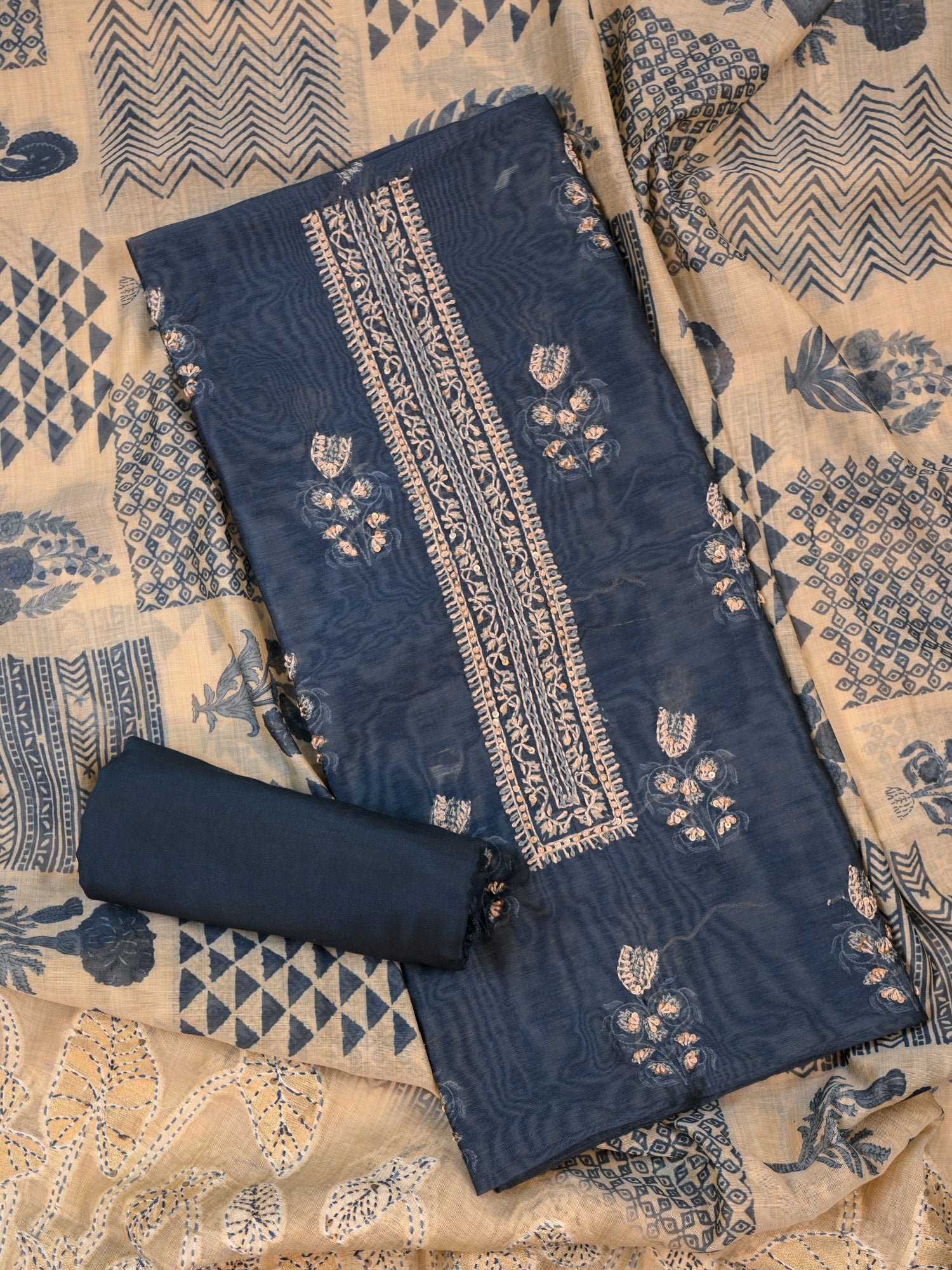PRERNA-Unstitched Linen Chanderi Suit Set