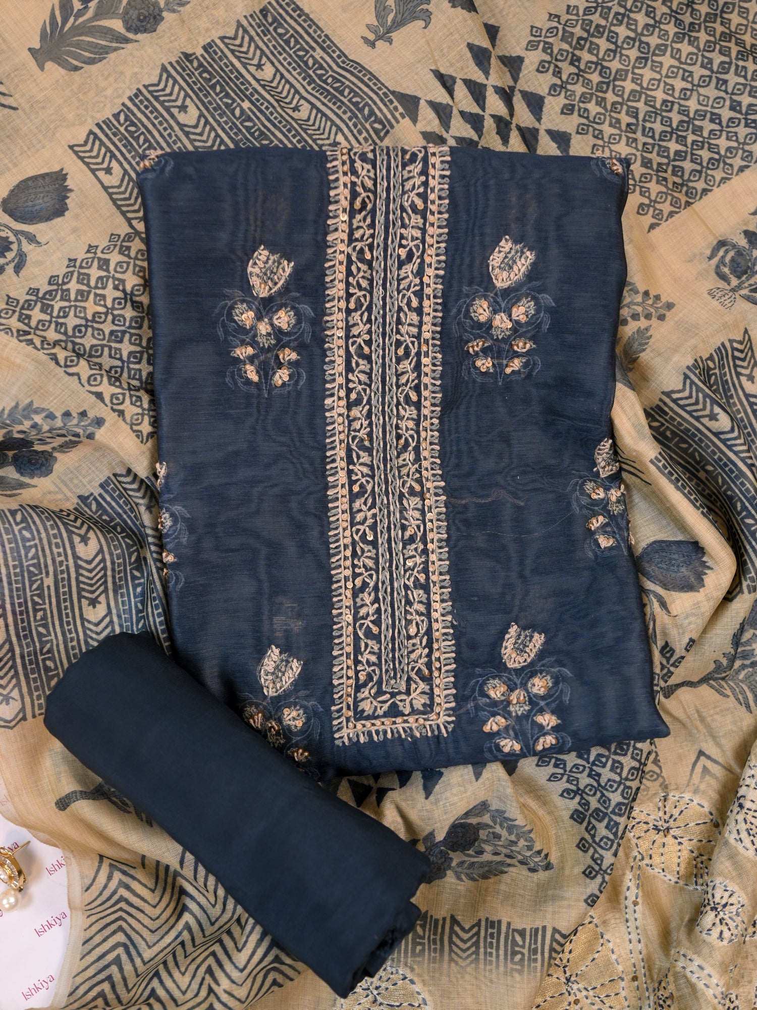 PRERNA-Unstitched Linen Chanderi Suit Set