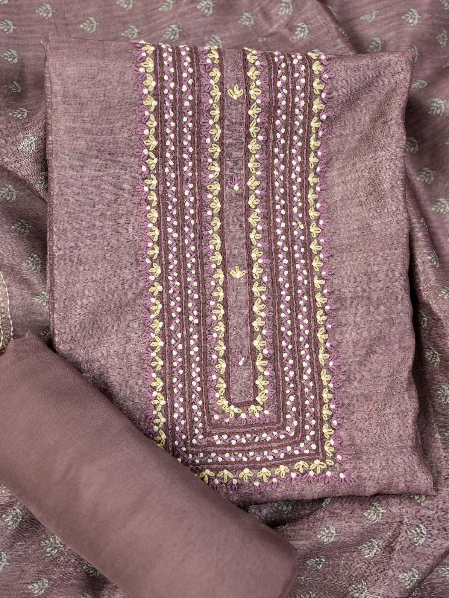 AMAAL-Unstitched Tussar Silk Suit Set
