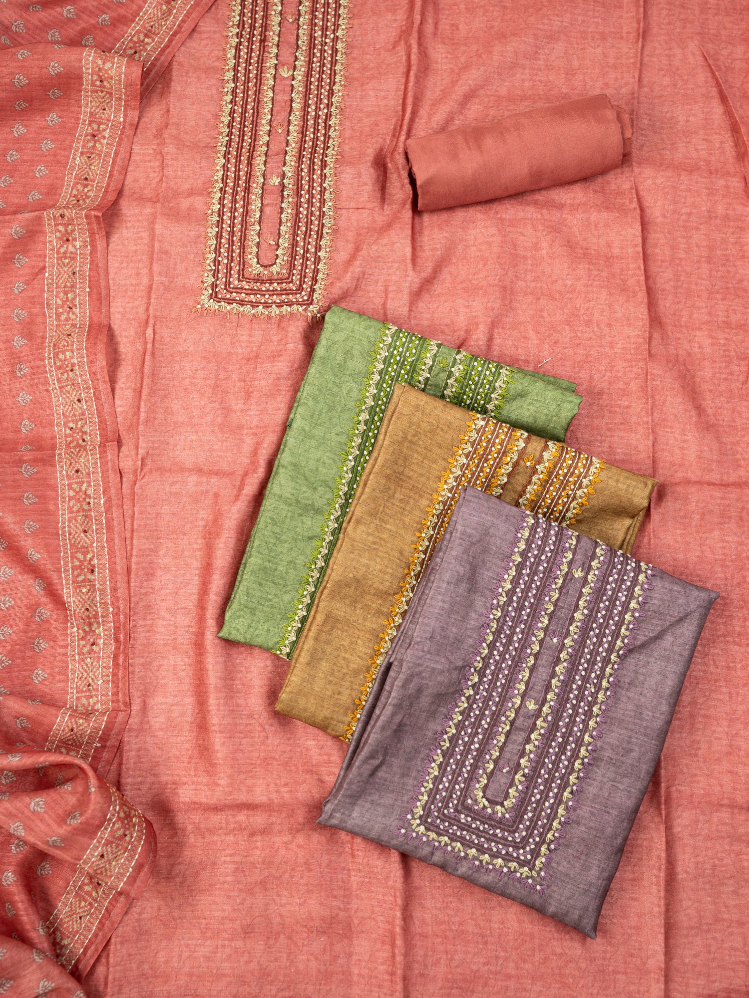 AMAAL-Unstitched Tussar Silk Suit Set