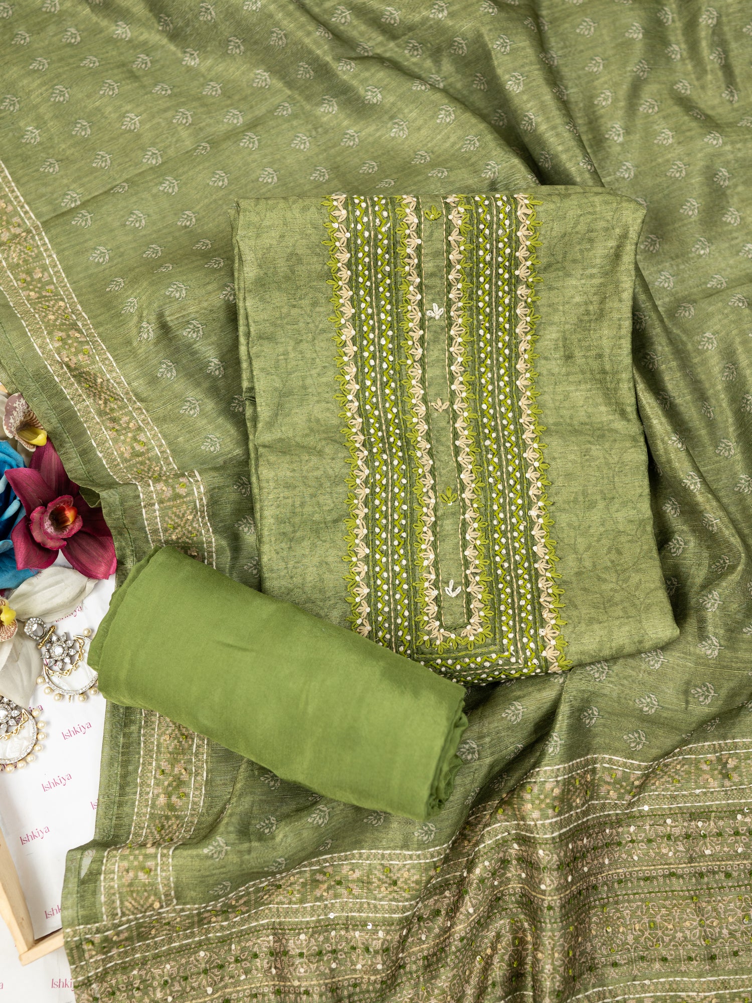 AMAAL-Unstitched Tussar Silk Suit Set