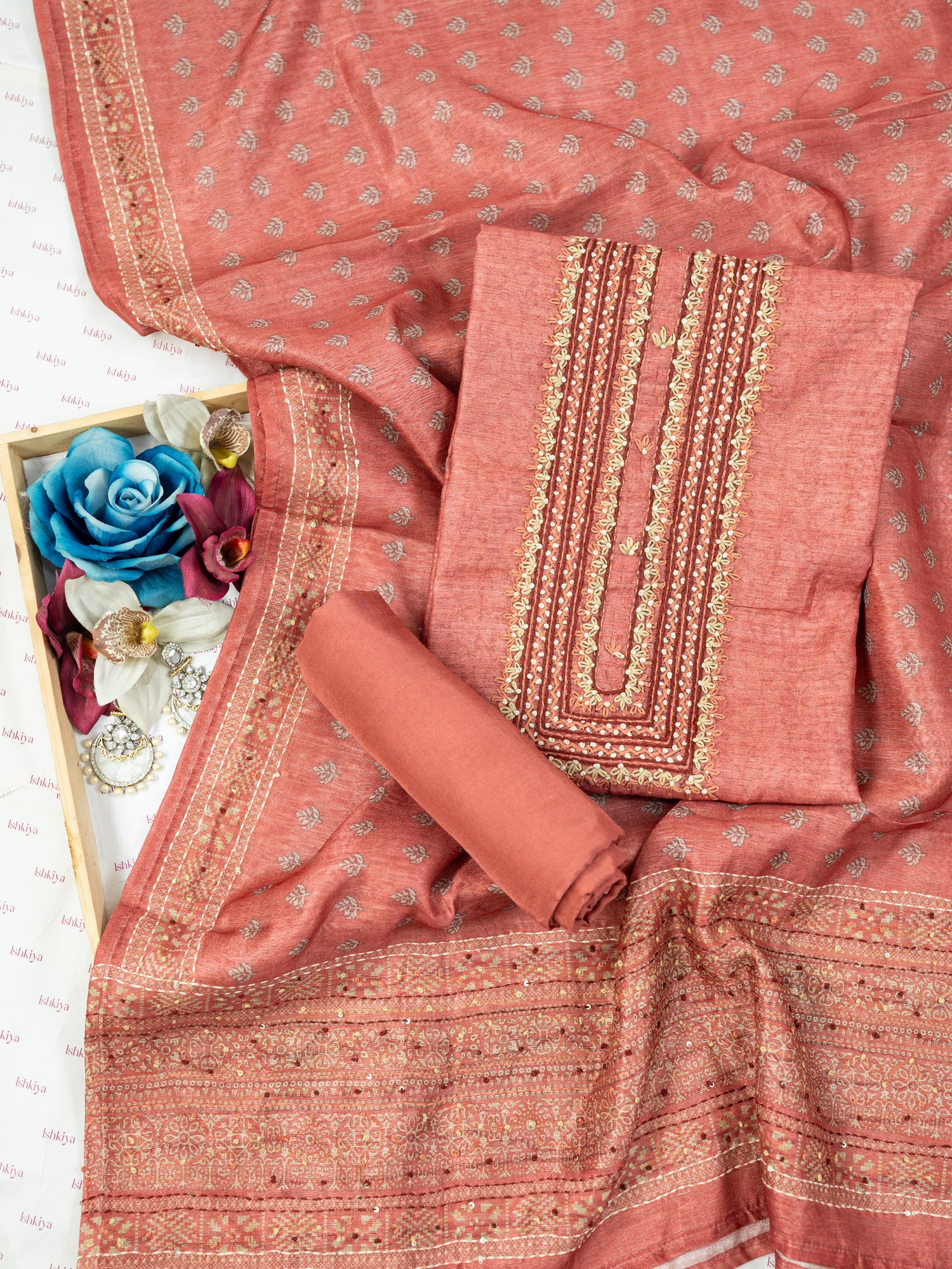 AMAAL-Unstitched Tussar Silk Suit Set