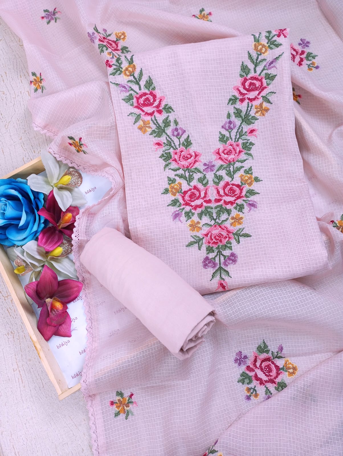 SAANJH-Unstitched Kota Suit Set