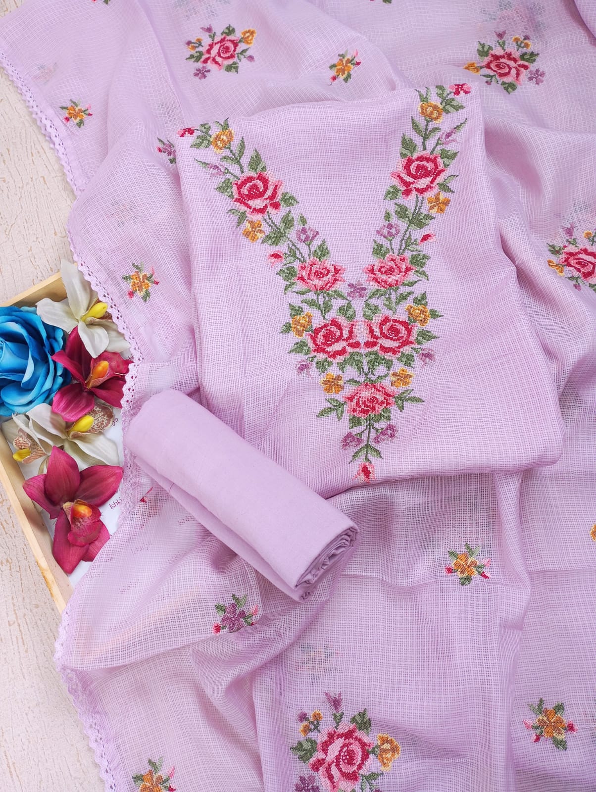 SAANJH-Unstitched Kota Suit Set
