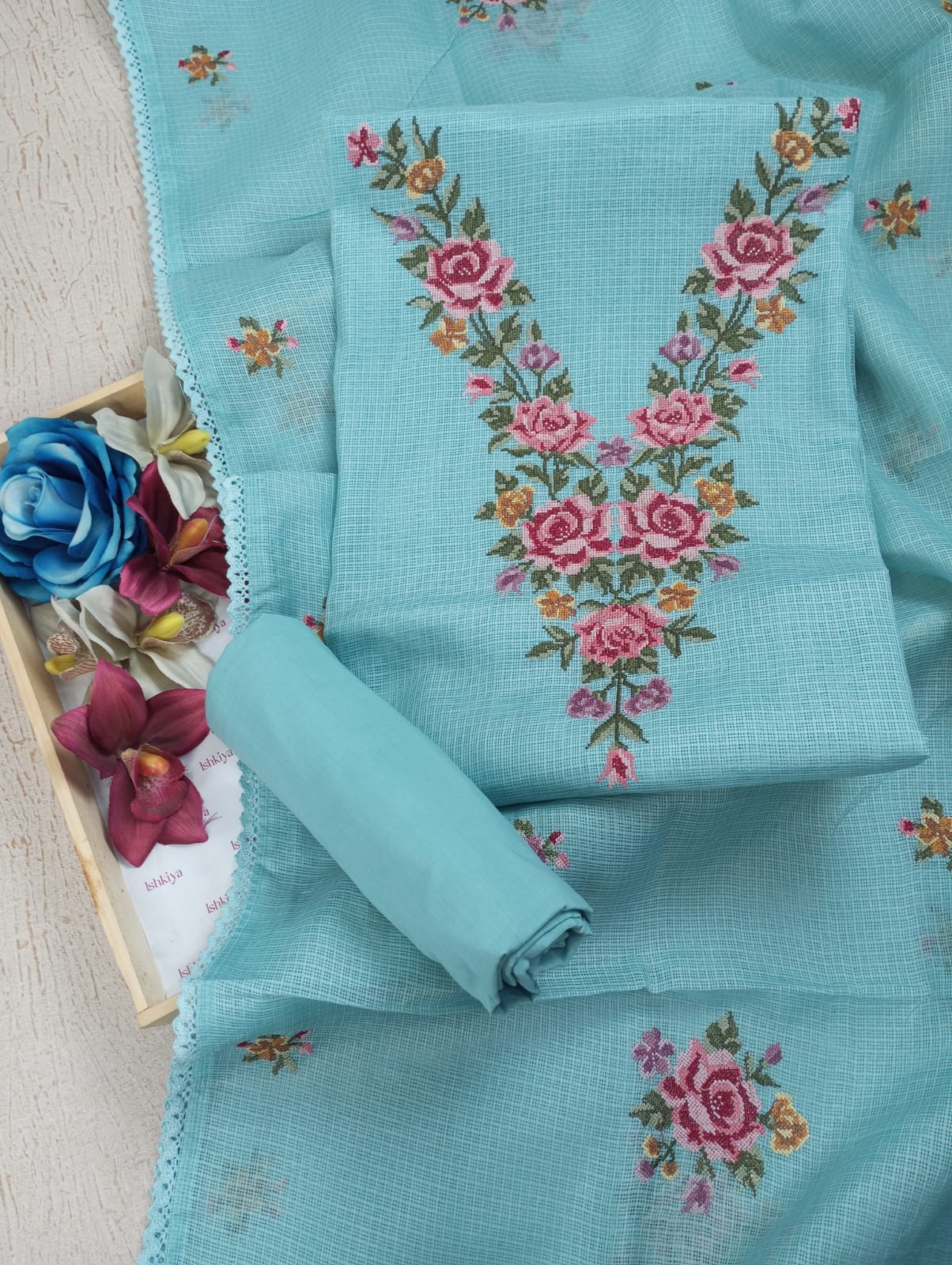 SAANJH-Unstitched Kota Suit Set