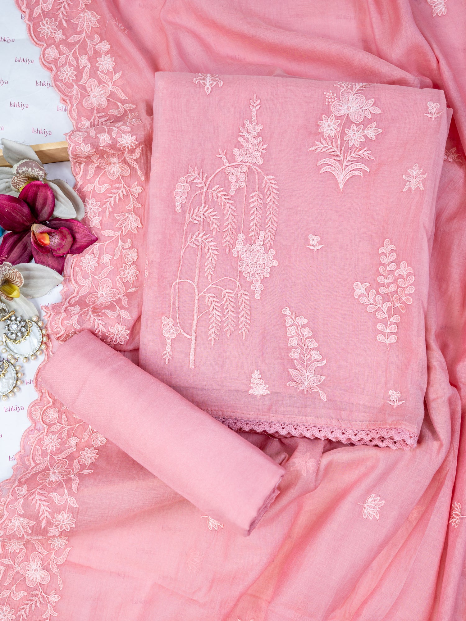 RUBAB-Unstitched Mul-Chanderi Suit Set