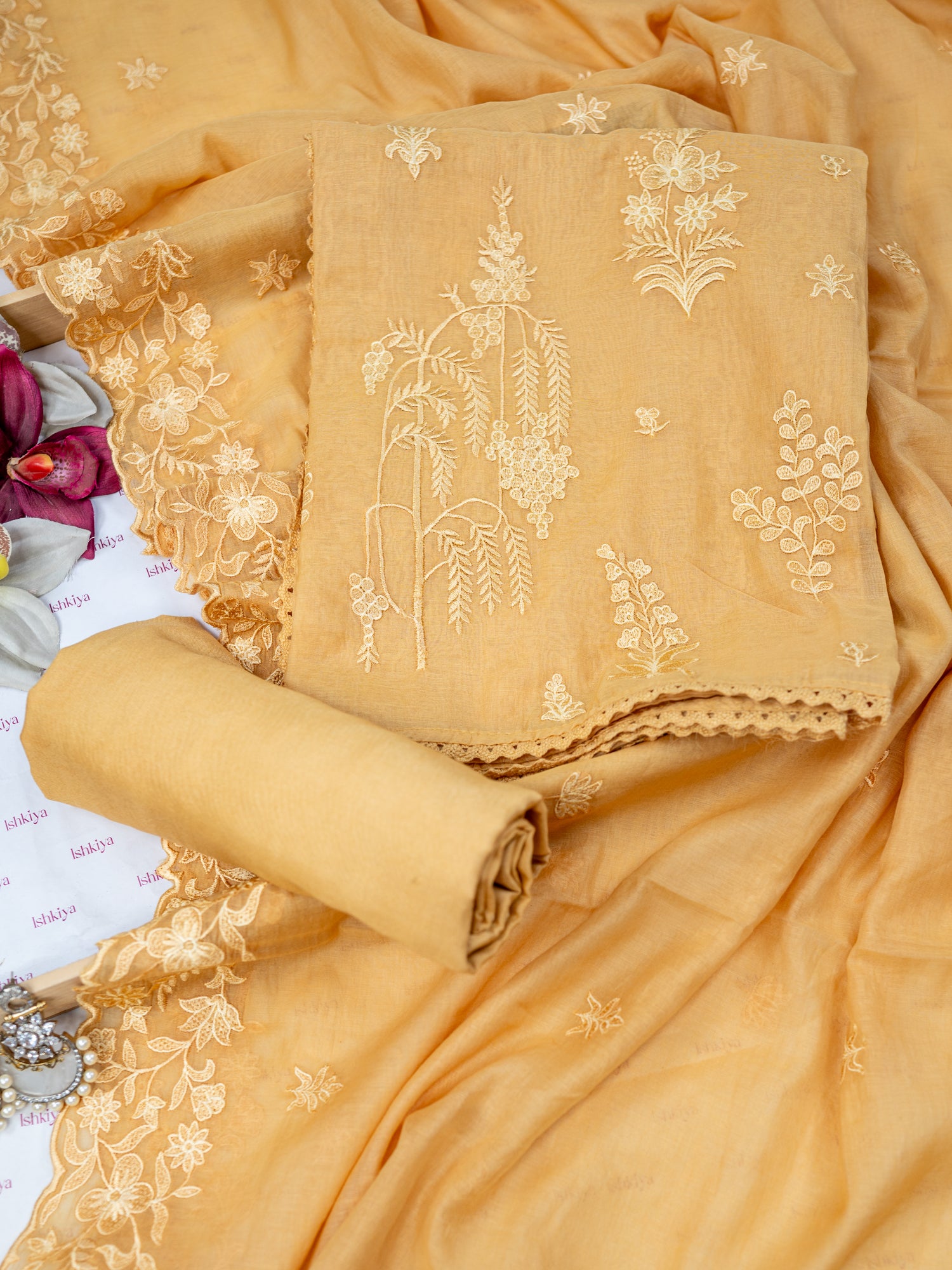 RUBAB-Unstitched Mul-Chanderi Suit Set