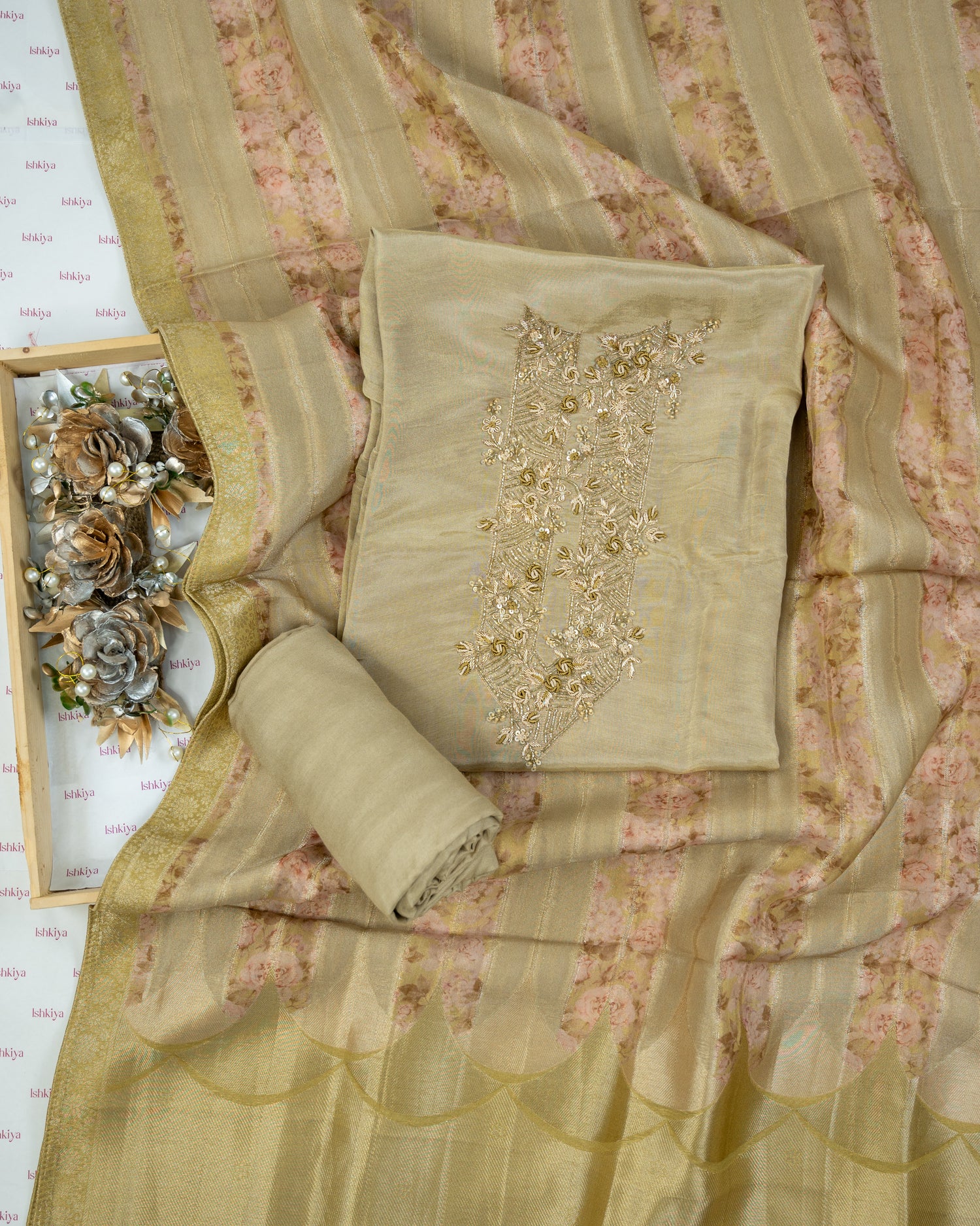GULRUKH-Unstitched Shimmer Tissue Suit Set