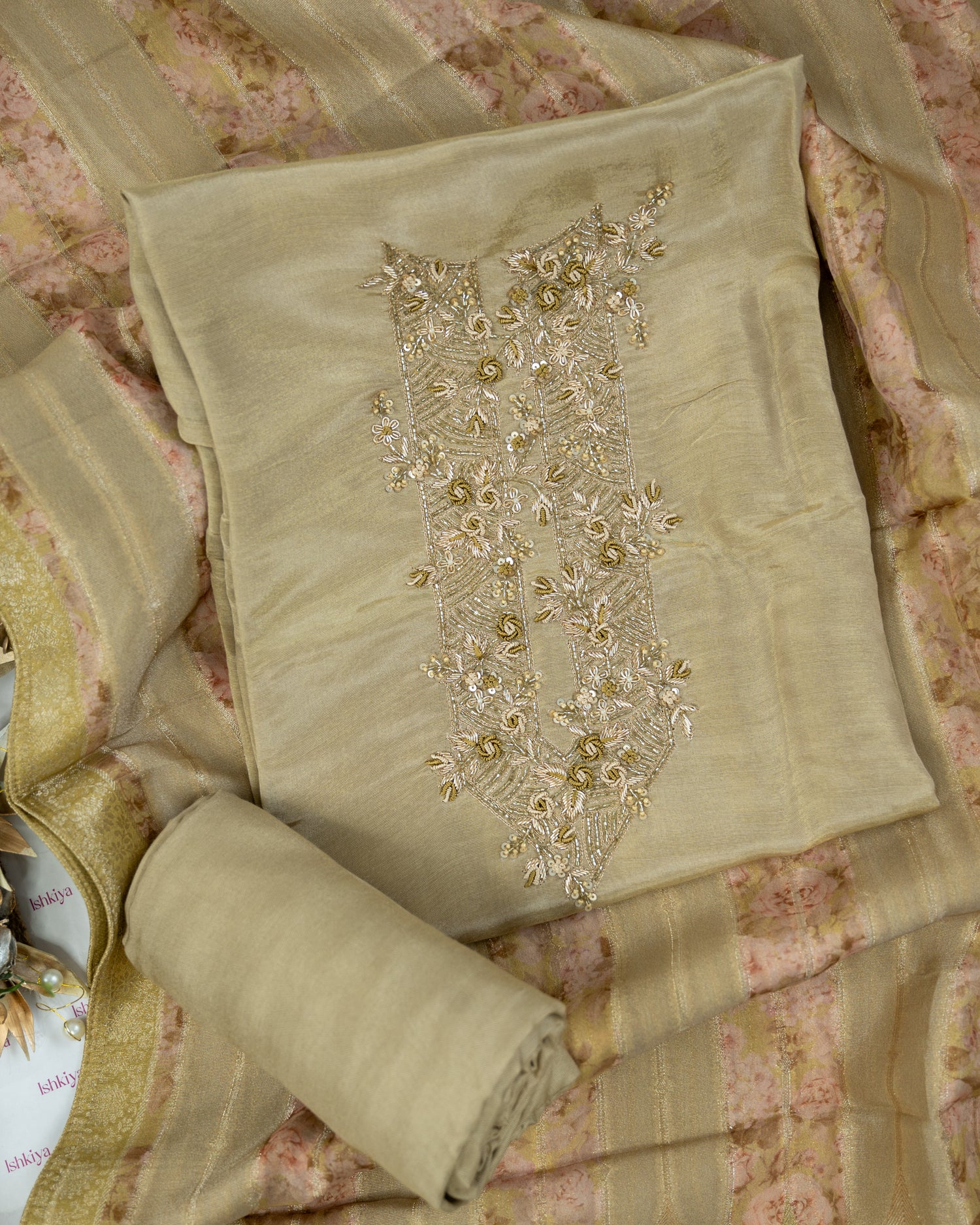GULRUKH-Unstitched Shimmer Tissue Suit Set