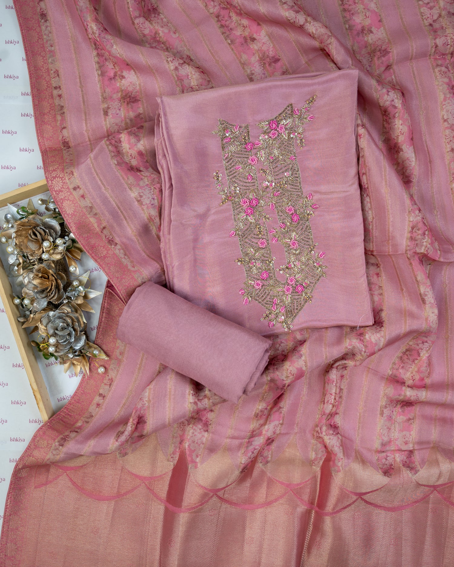 GULRUKH-Unstitched Shimmer Tissue Suit Set