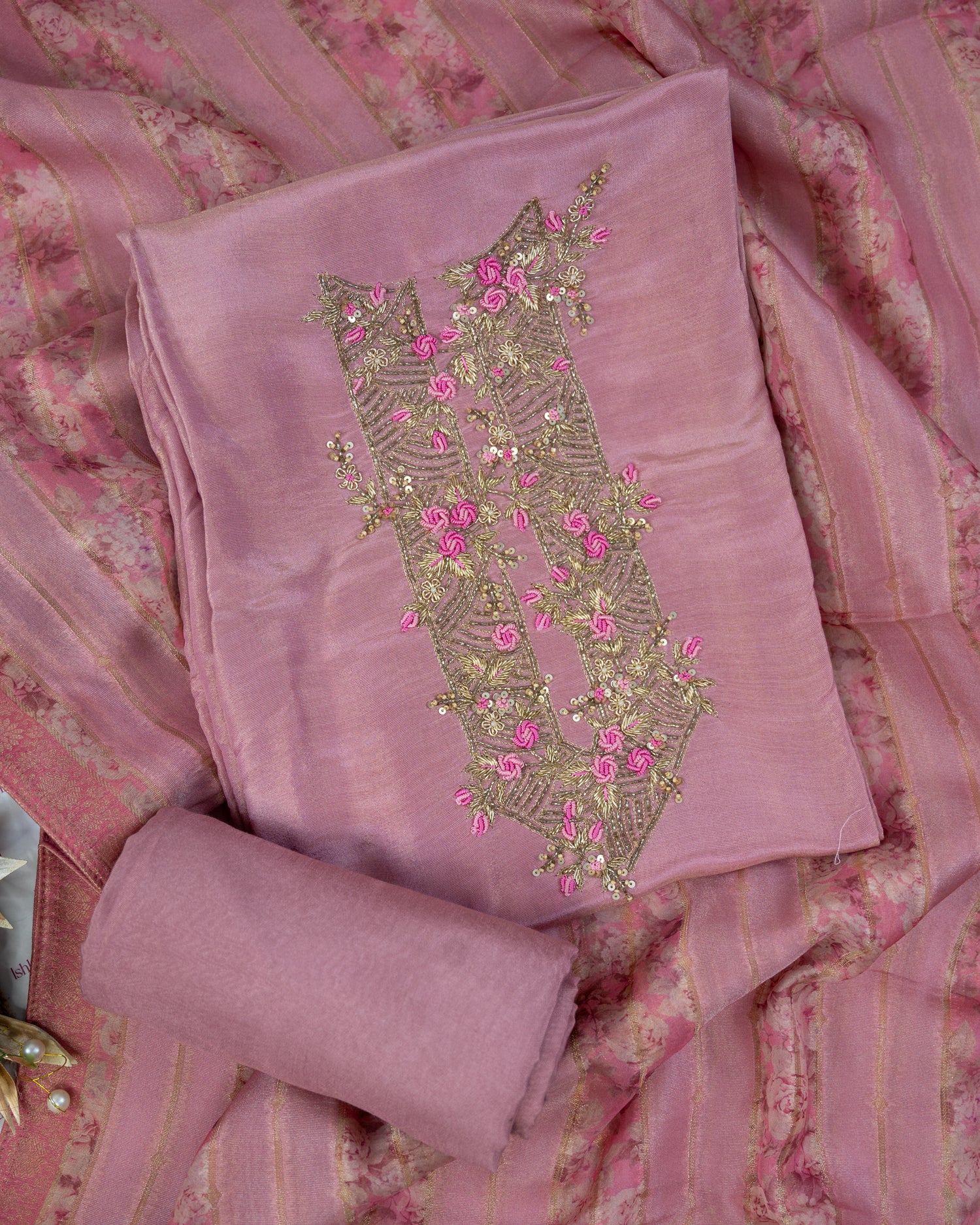 GULRUKH-Unstitched Shimmer Tissue Suit Set