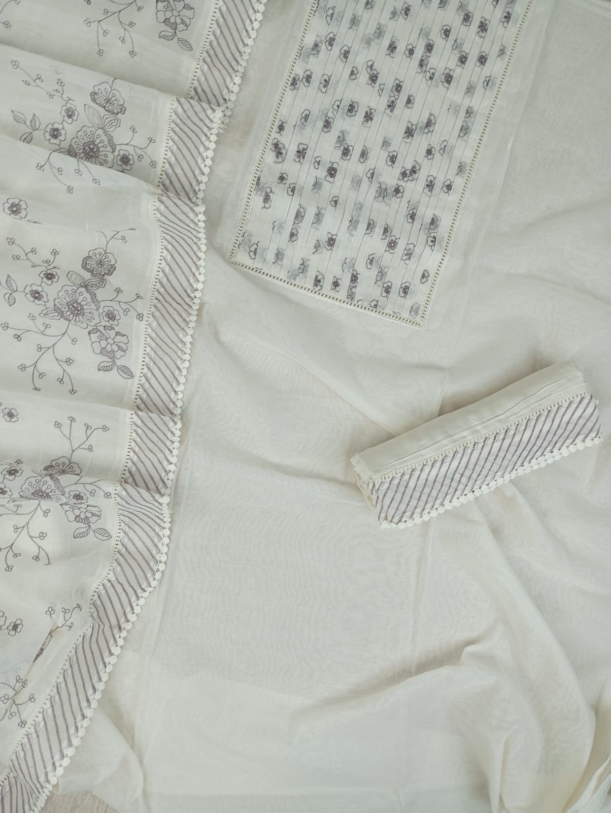MOONLIT MIST- Unstitched Mul-Chanderi Suit Set