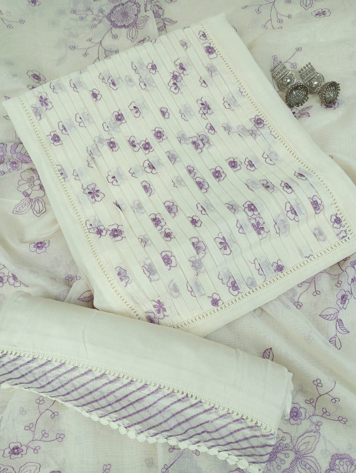 MOONLIT MIST- Unstitched Mul-Chanderi Suit Set