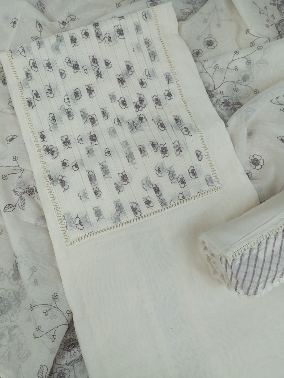 MOONLIT MIST- Unstitched Mul-Chanderi Suit Set