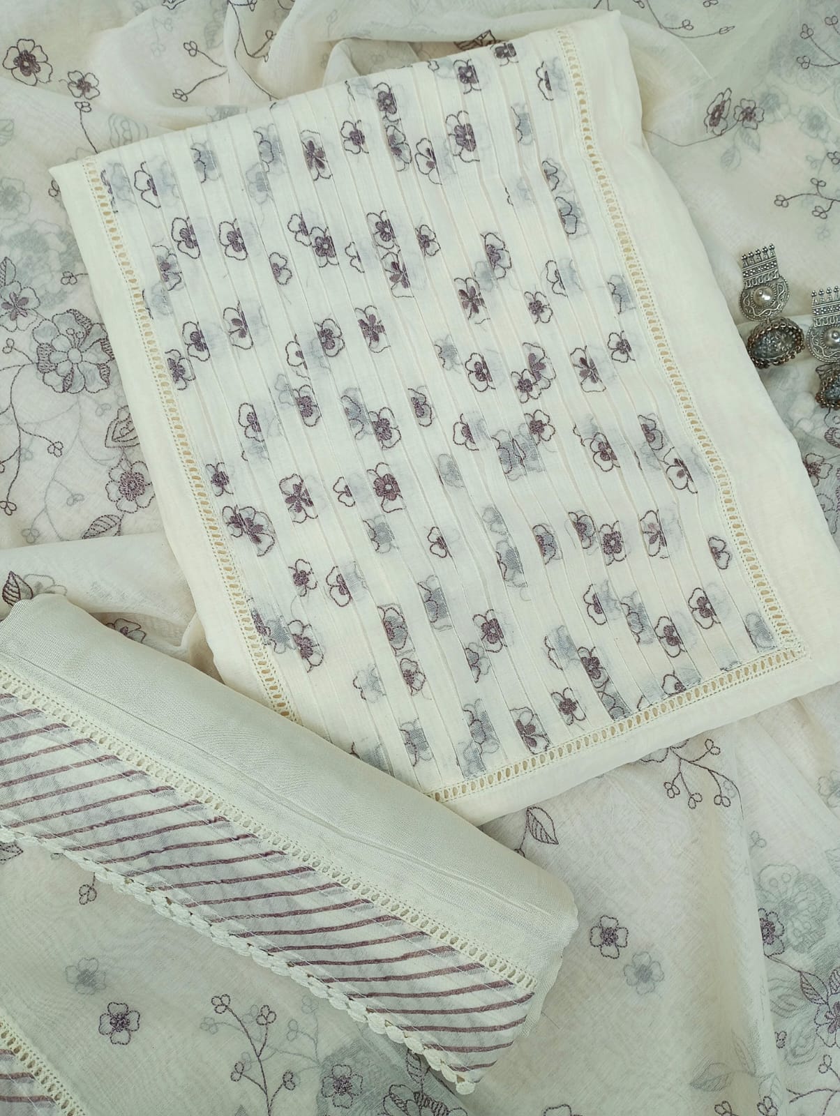 MOONLIT MIST- Unstitched Mul-Chanderi Suit Set