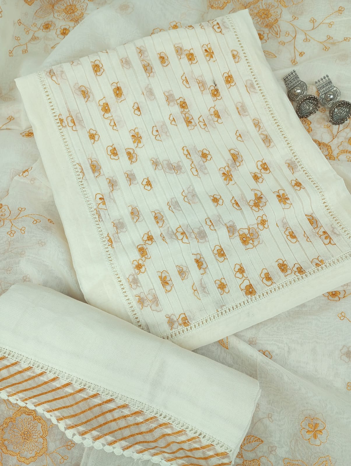 MOONLIT MIST- Unstitched Mul-Chanderi Suit Set