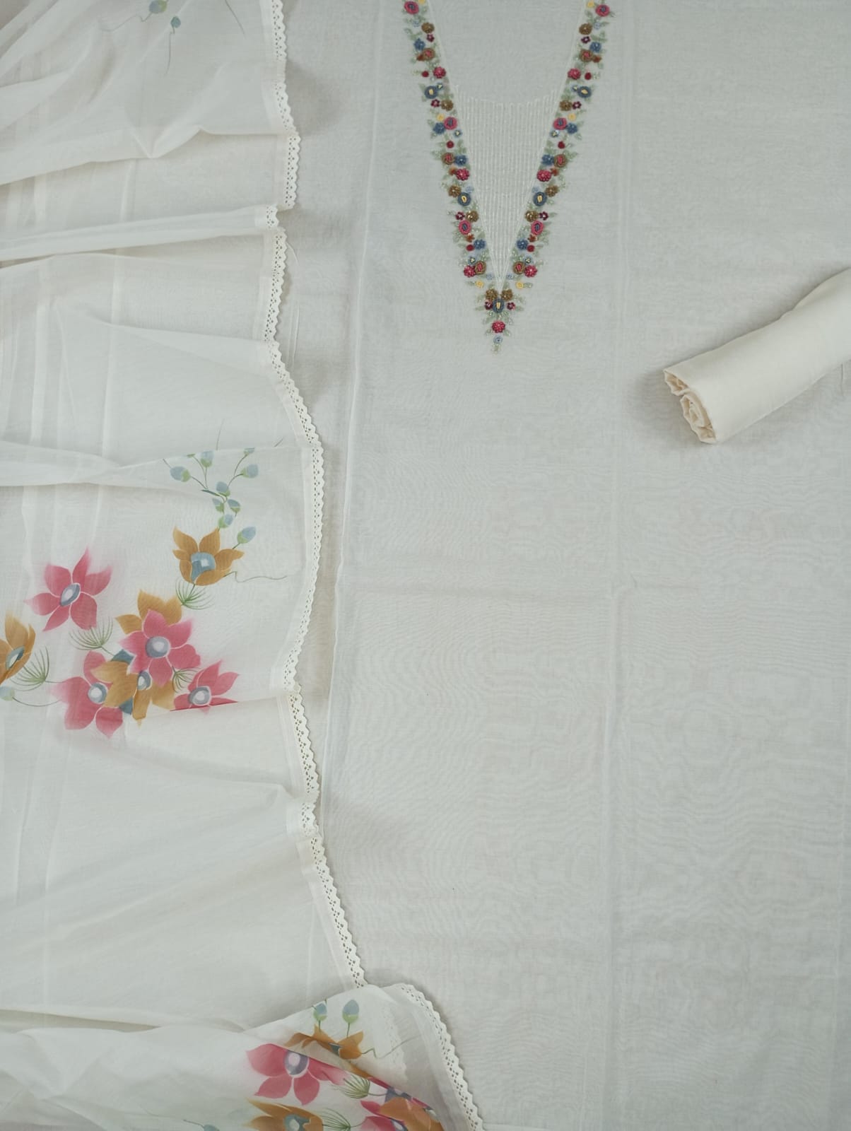 KIRAN-Unstitched Mul-Chanderi Suit Set