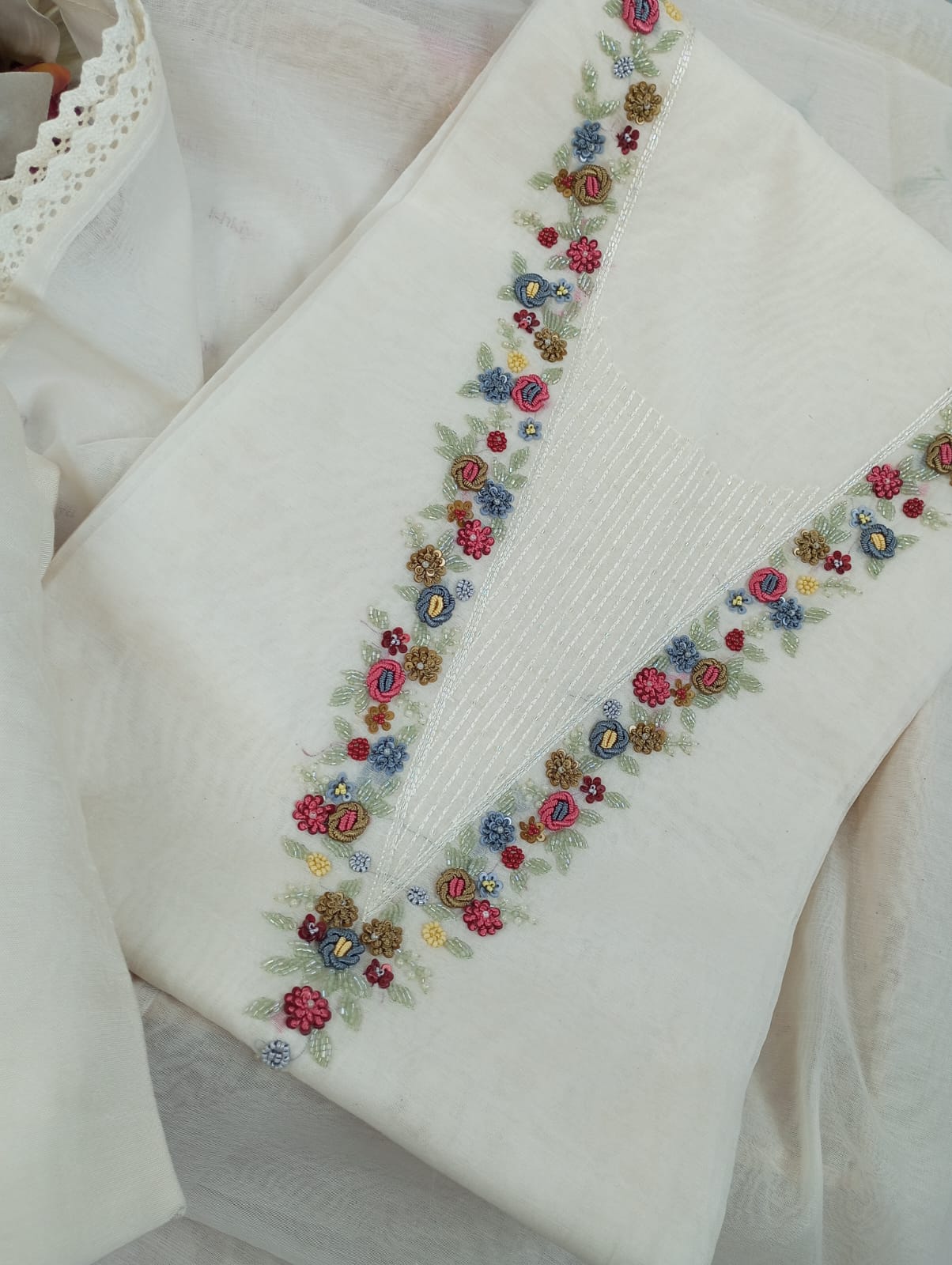 KIRAN-Unstitched Mul-Chanderi Suit Set